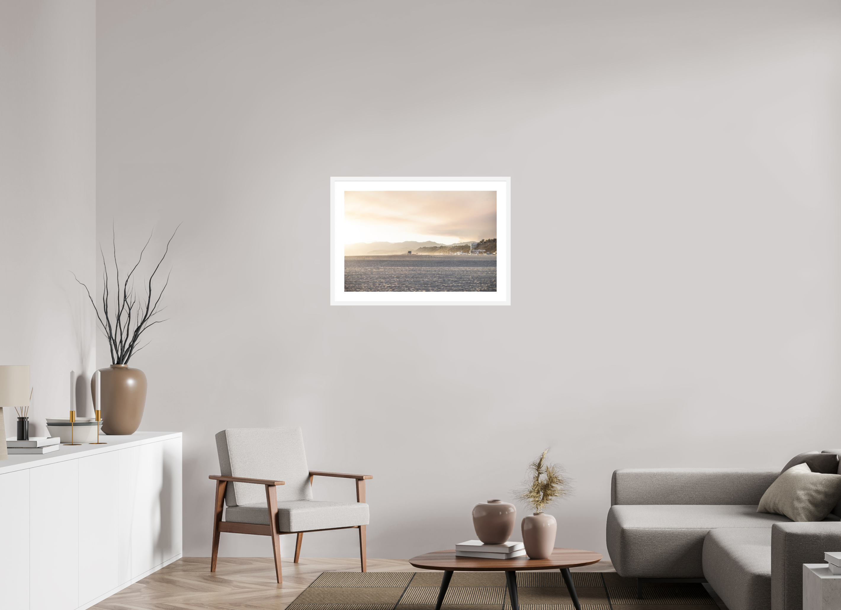 30 x 20″, White Wood Frame Golden Coast 01