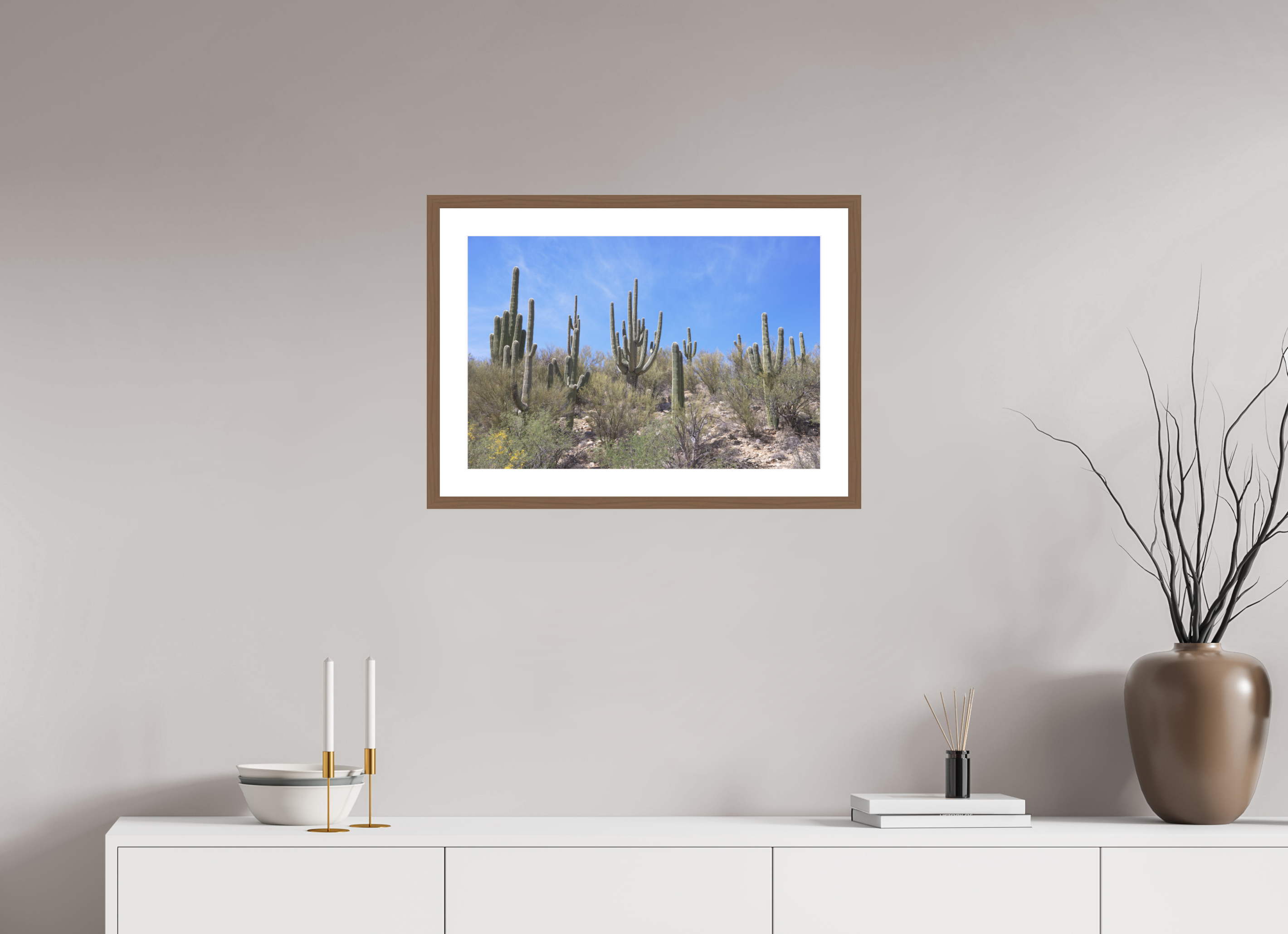 24 x 16″, Walnut Wood Frame Saguaro I