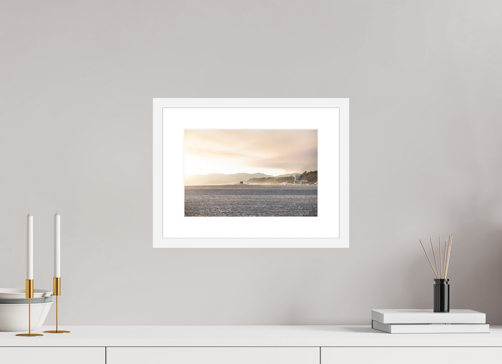 12 x 8″, White Wood Frame Golden Coast 01