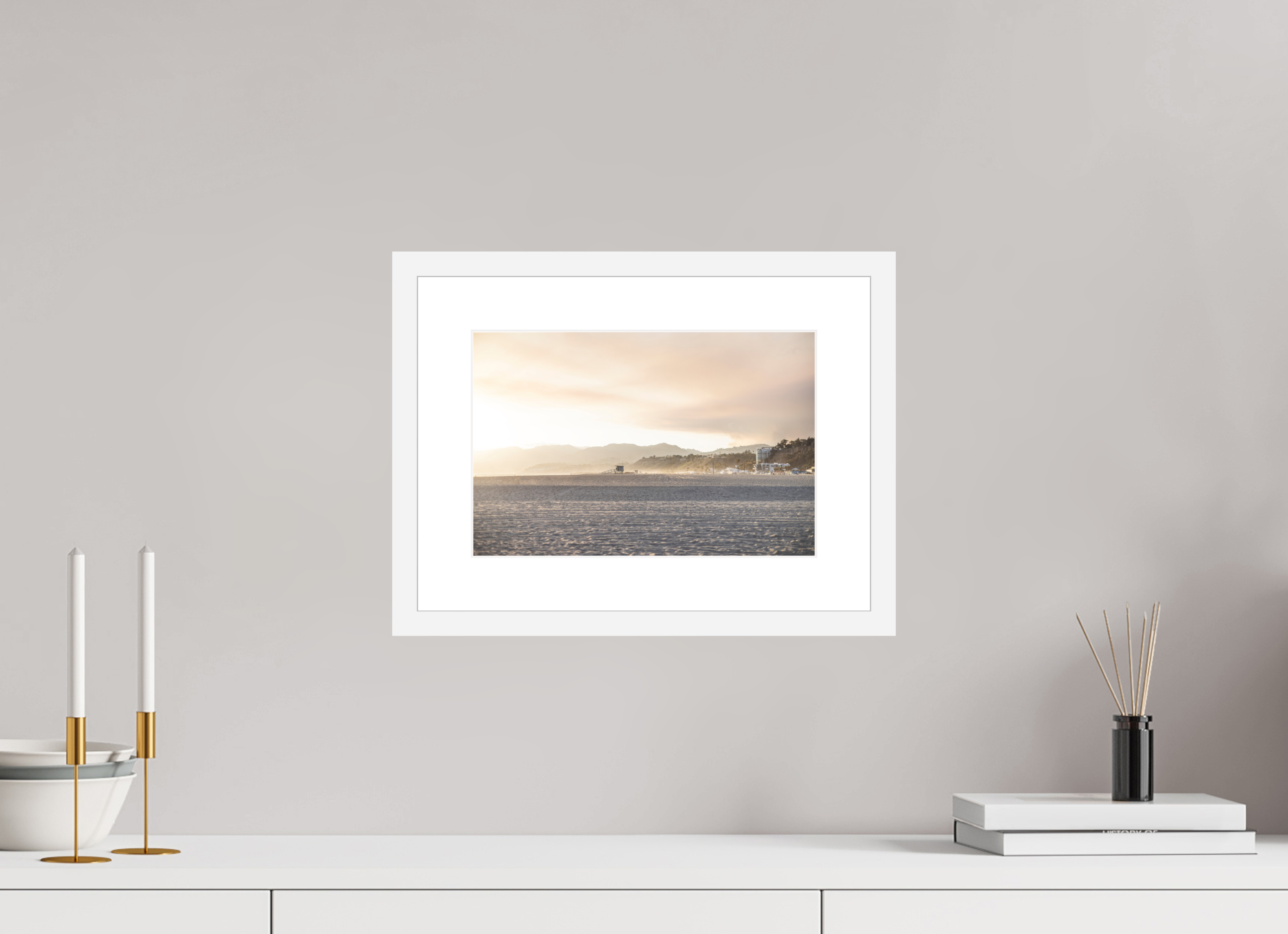 12 x 8″, White Wood Frame Golden Coast 01