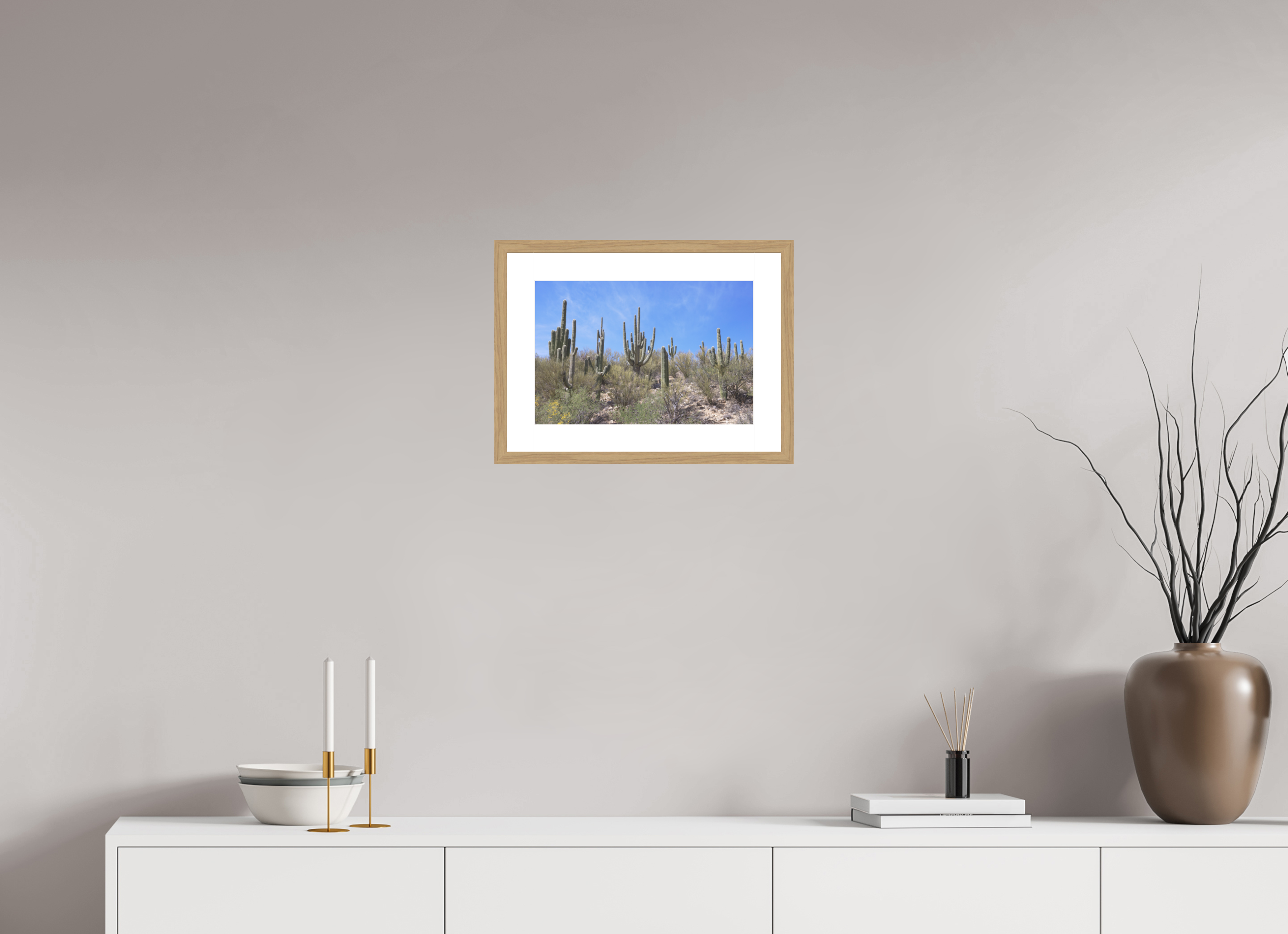 15 x 10″, Natural Oak Wood Frame Saguaro I
