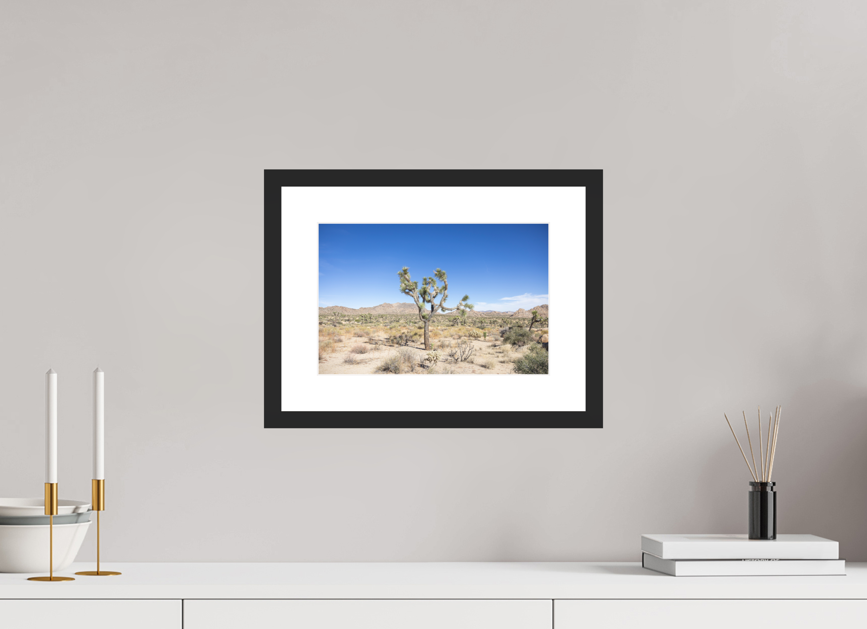 12 x 8″, Framed_BlackMatteWood_WhiteMat_HahnemühlePhotoRagUltraSmooth Desert Form 01