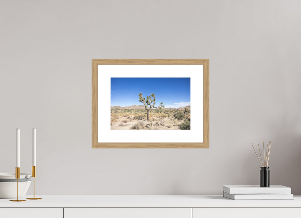 12 x 8″, Framed_NaturalOakWood_WhiteMat_HahnemühlePhotoRagUltraSmooth Desert Form 01