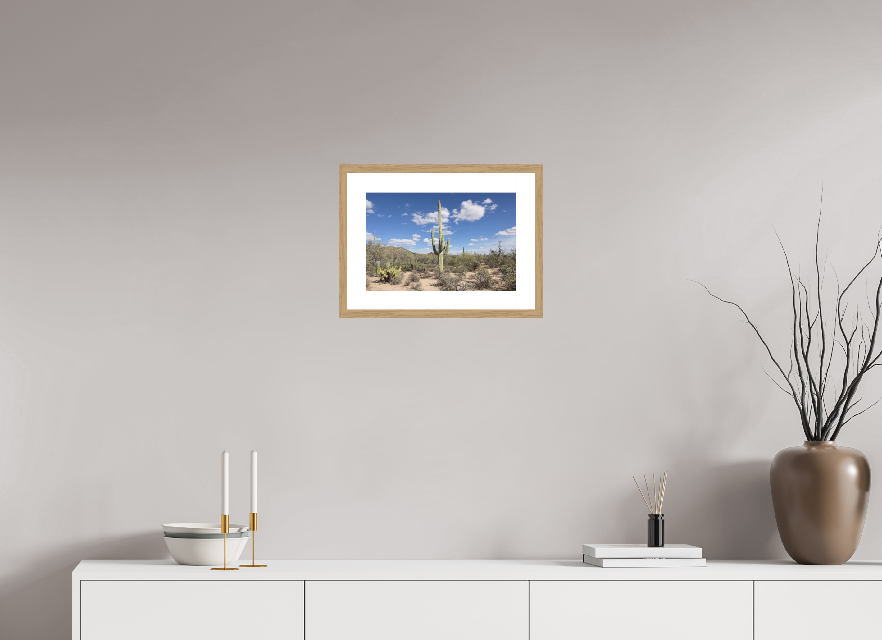 15 x 10″, Natural Oak Wood Frame Saguaro II