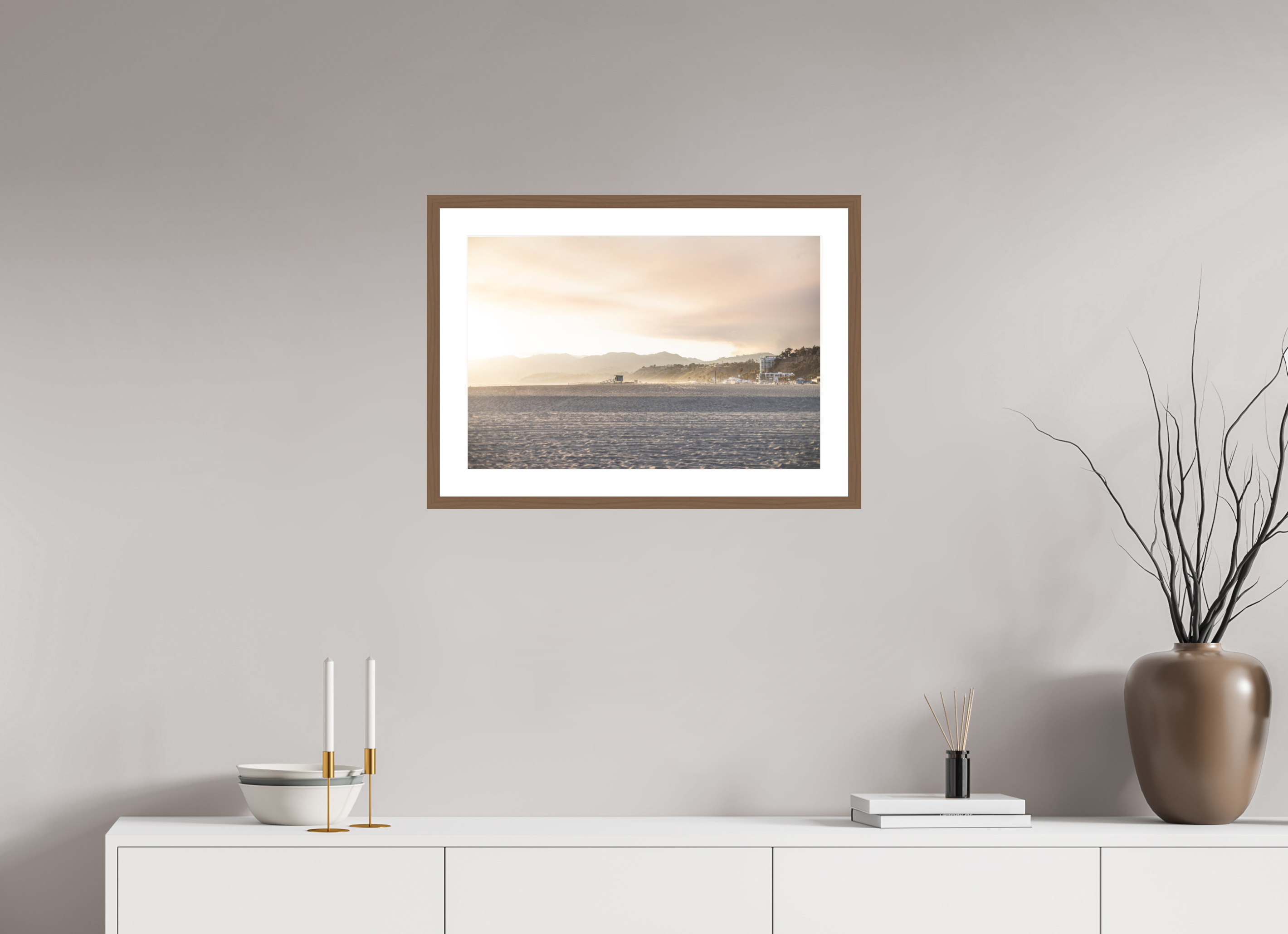 24 x 16″, Framed_WalnutWood_WhiteMat Golden Coast 01