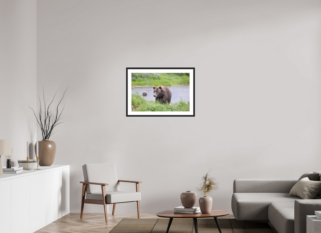 30 x 20″, Black Wood Frame Grizzly Shore I