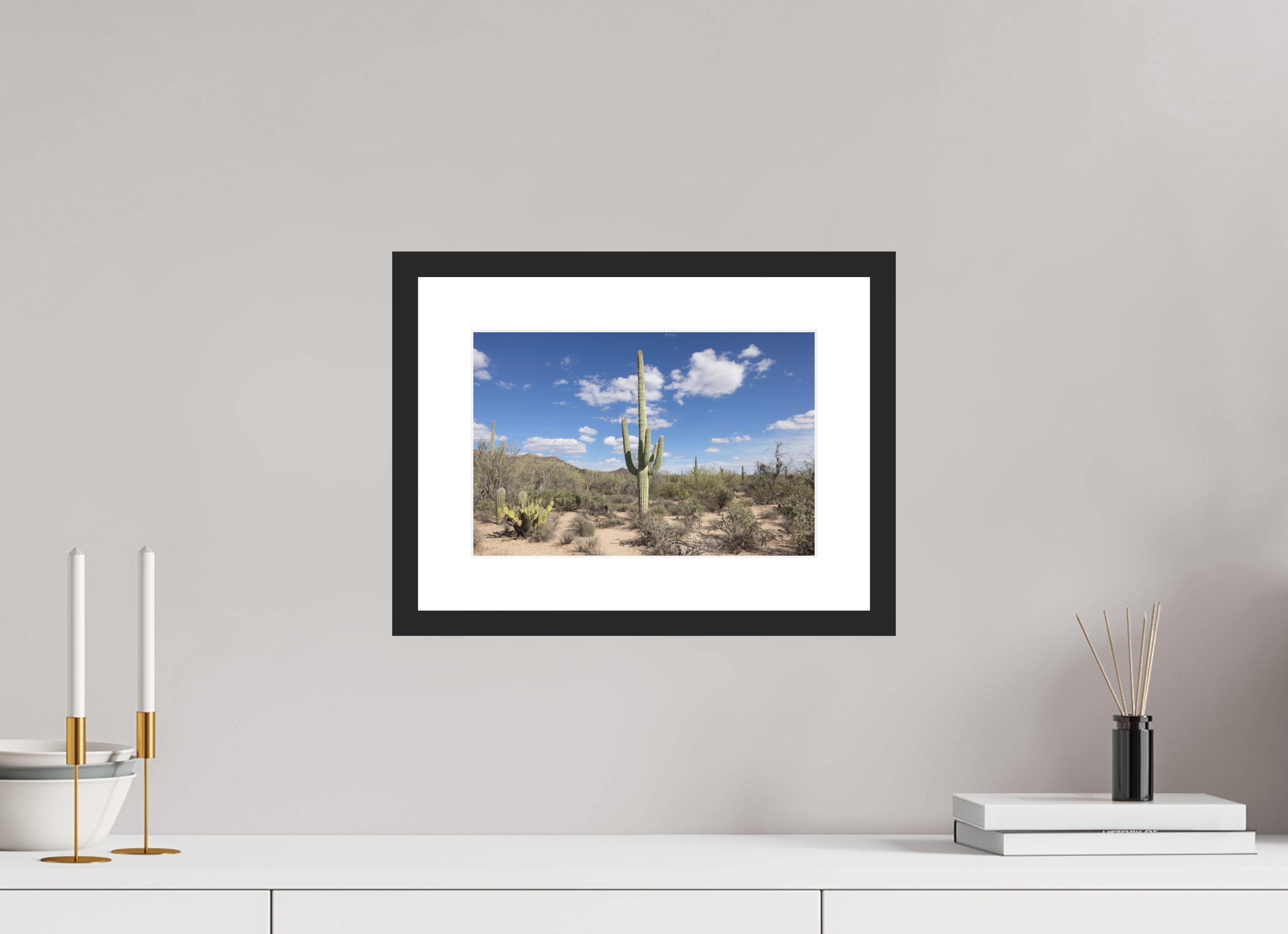 12 x 8″, Black Wood Frame Saguaro II