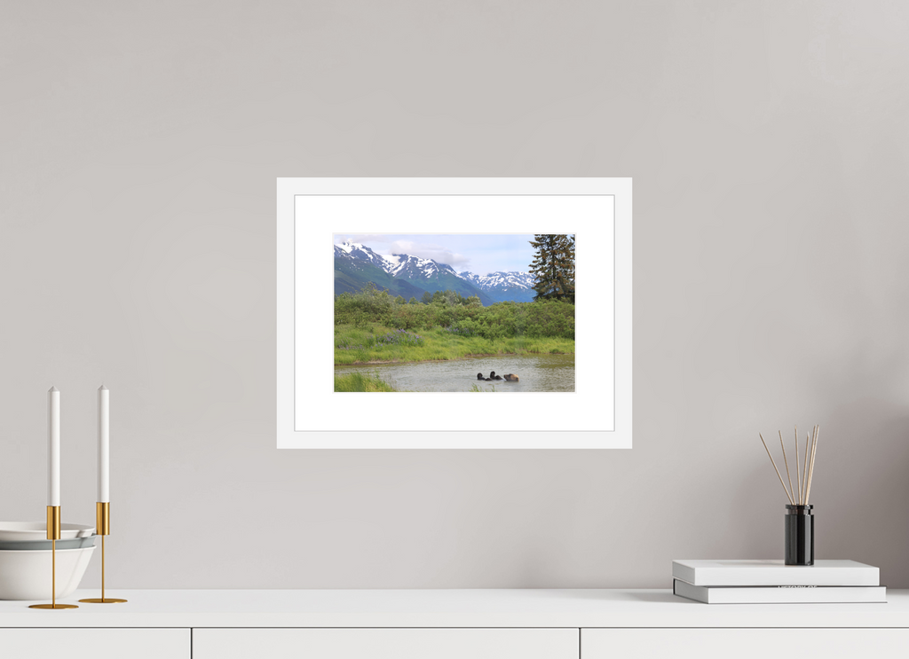 12 x 8″, White Wood Frame Grizzly Shore II