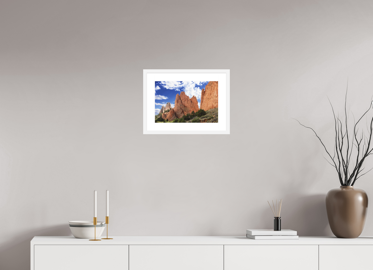 15 x 10″, White Wood Frame Garden of the Gods I