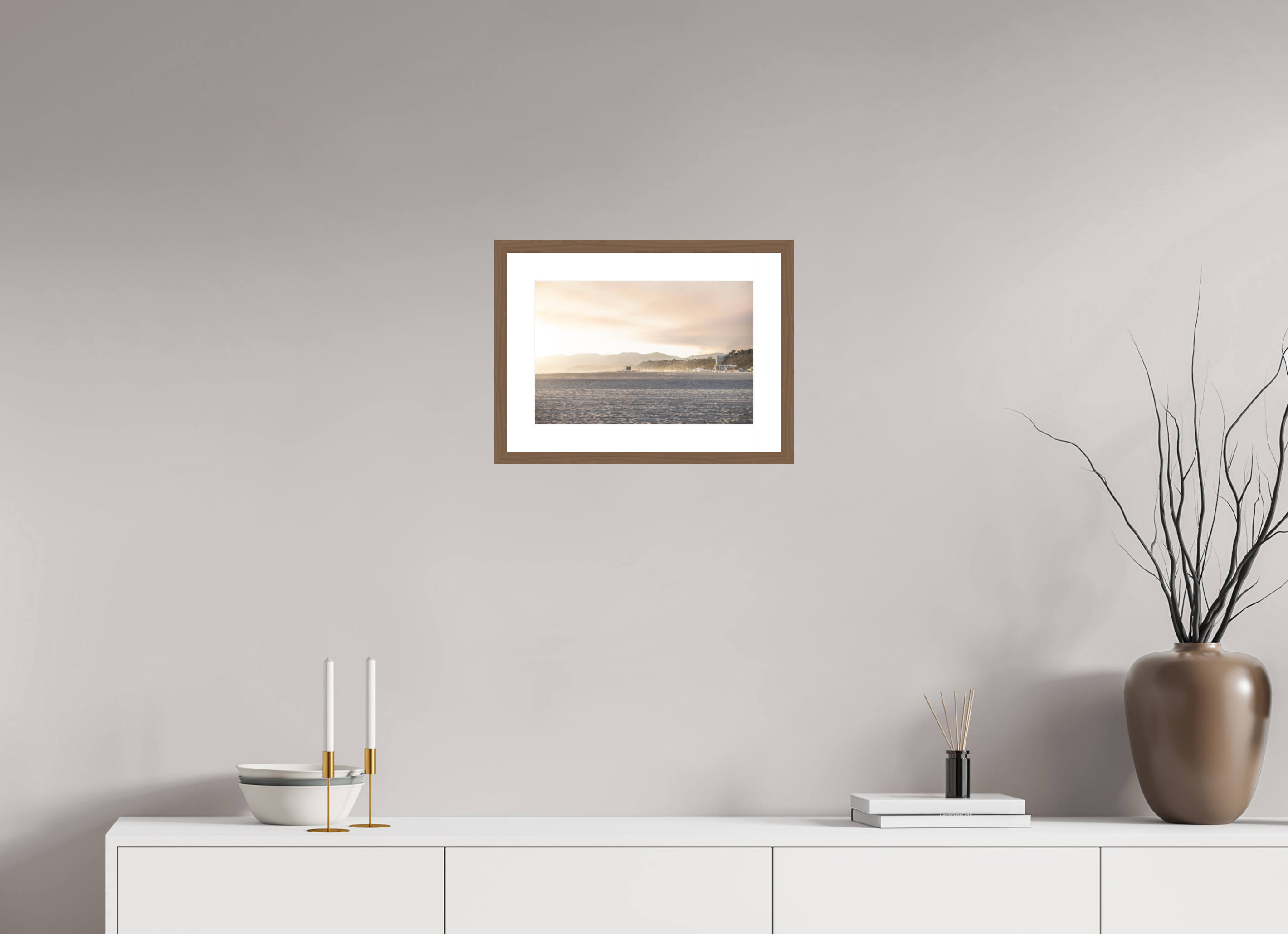 15 x 10″, Framed_WalnutWood_WhiteMat Golden Coast 01