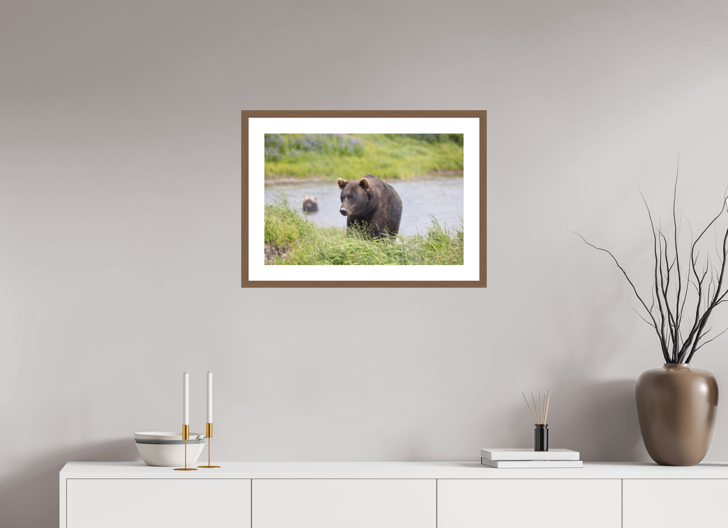 24 x 16″, Walnut Wood Frame Grizzly Shore, No. 1