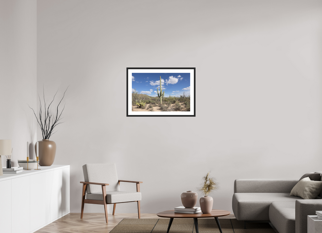 30 x 20″, Black Wood Frame Saguaro II