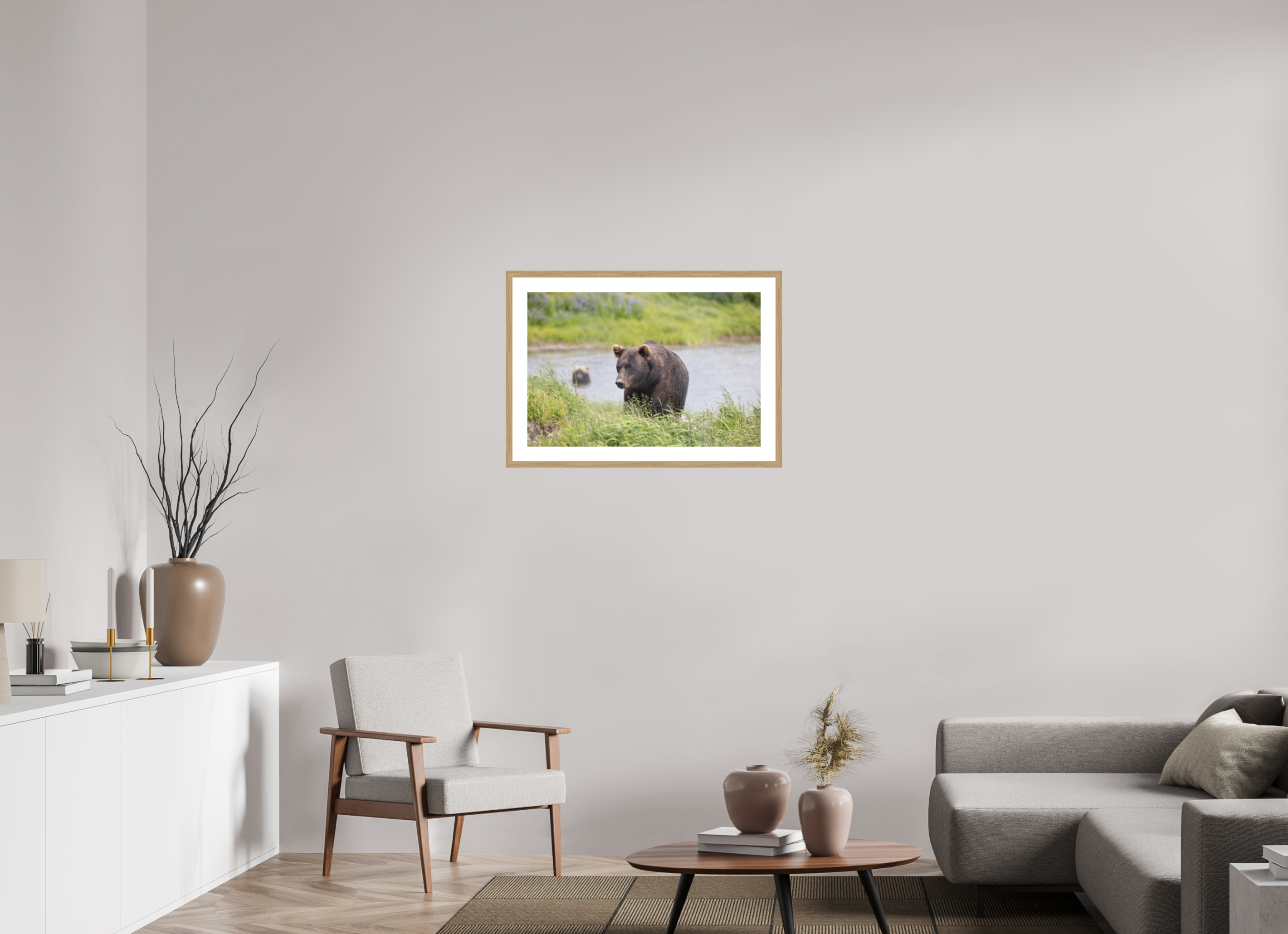 30 x 20″, Natural Oak Wood Frame Grizzly Shore, No. 1