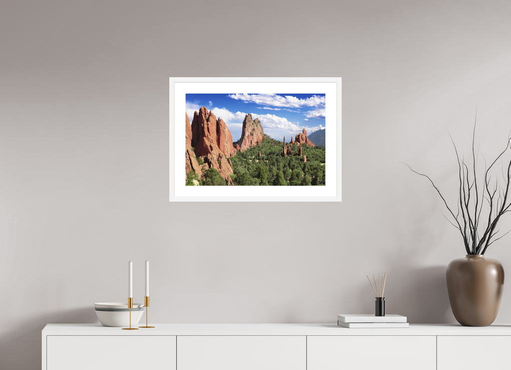 24 x 16″, White Wood Frame Garden of the Gods II
