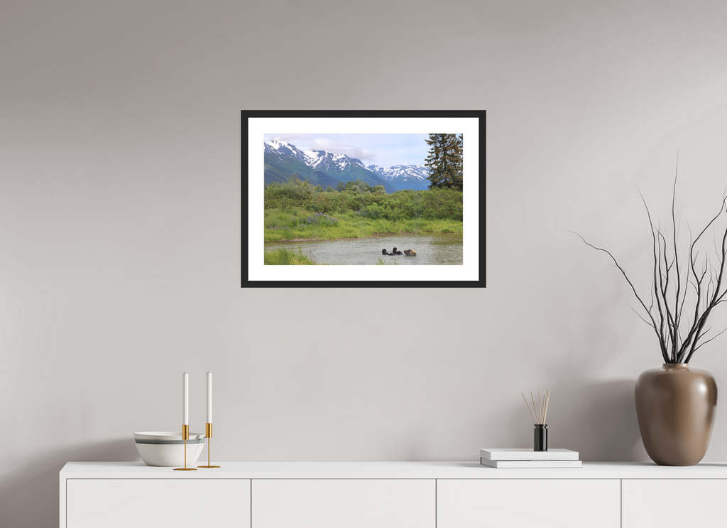 24 x 16″, Black Wood Frame Grizzly Shore II