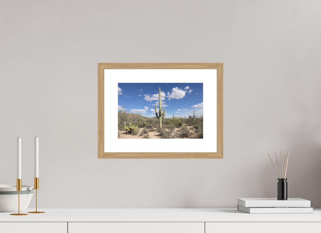 12 x 8″, Natural Oak Wood Frame Saguaro II