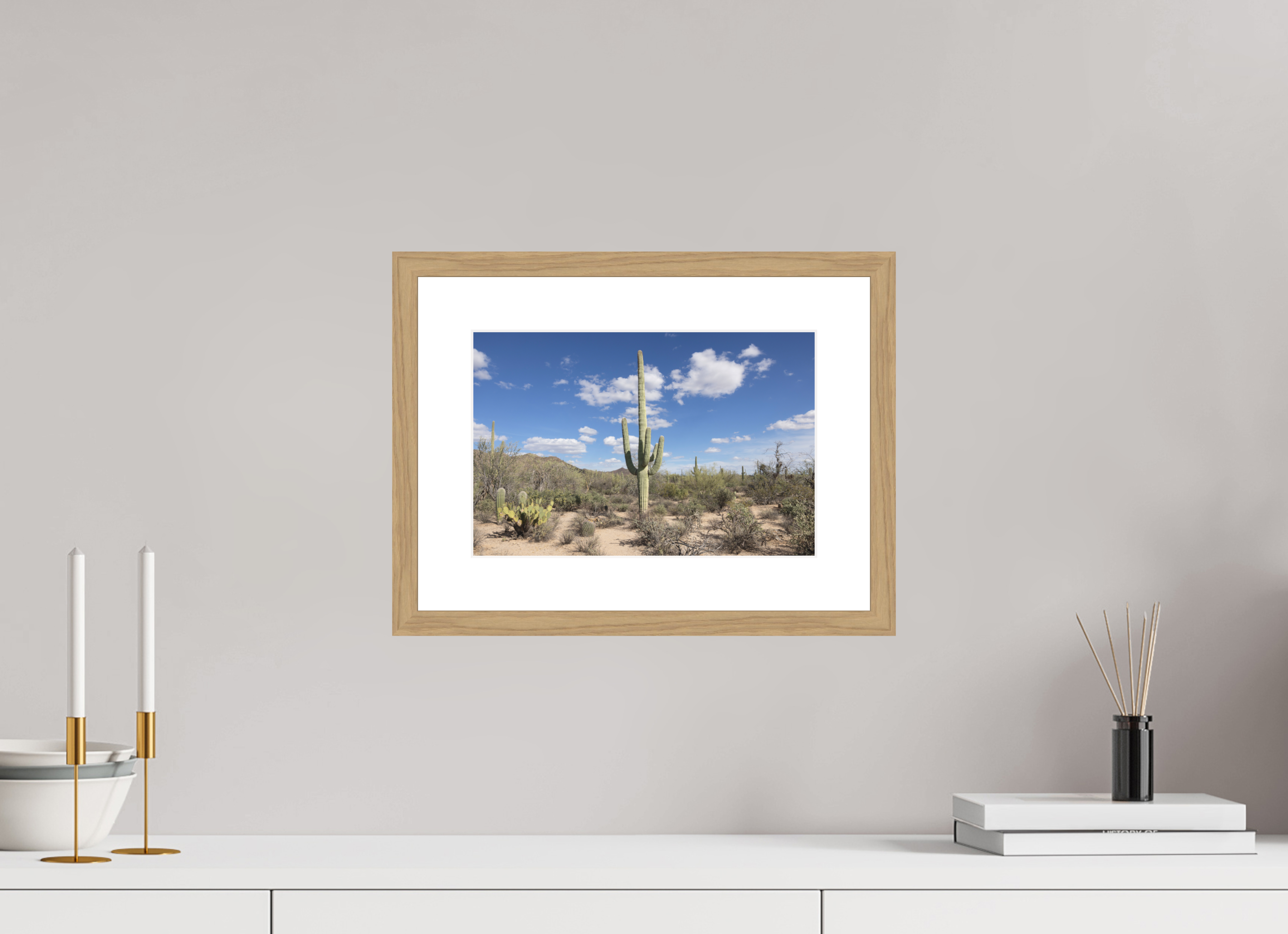 12 x 8″, Natural Oak Wood Frame Saguaro II
