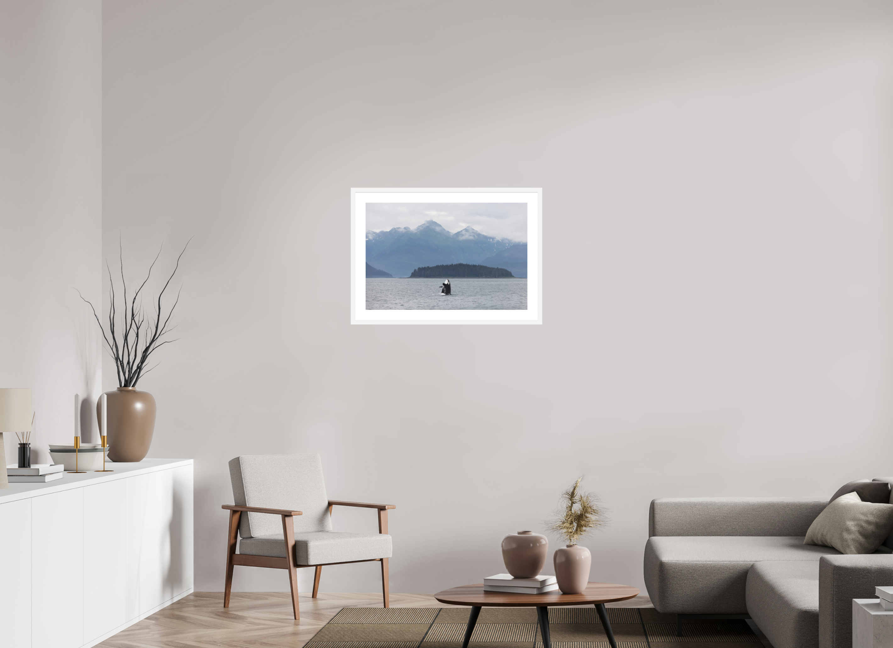 30 x 20″, White Wood Frame Breach 01