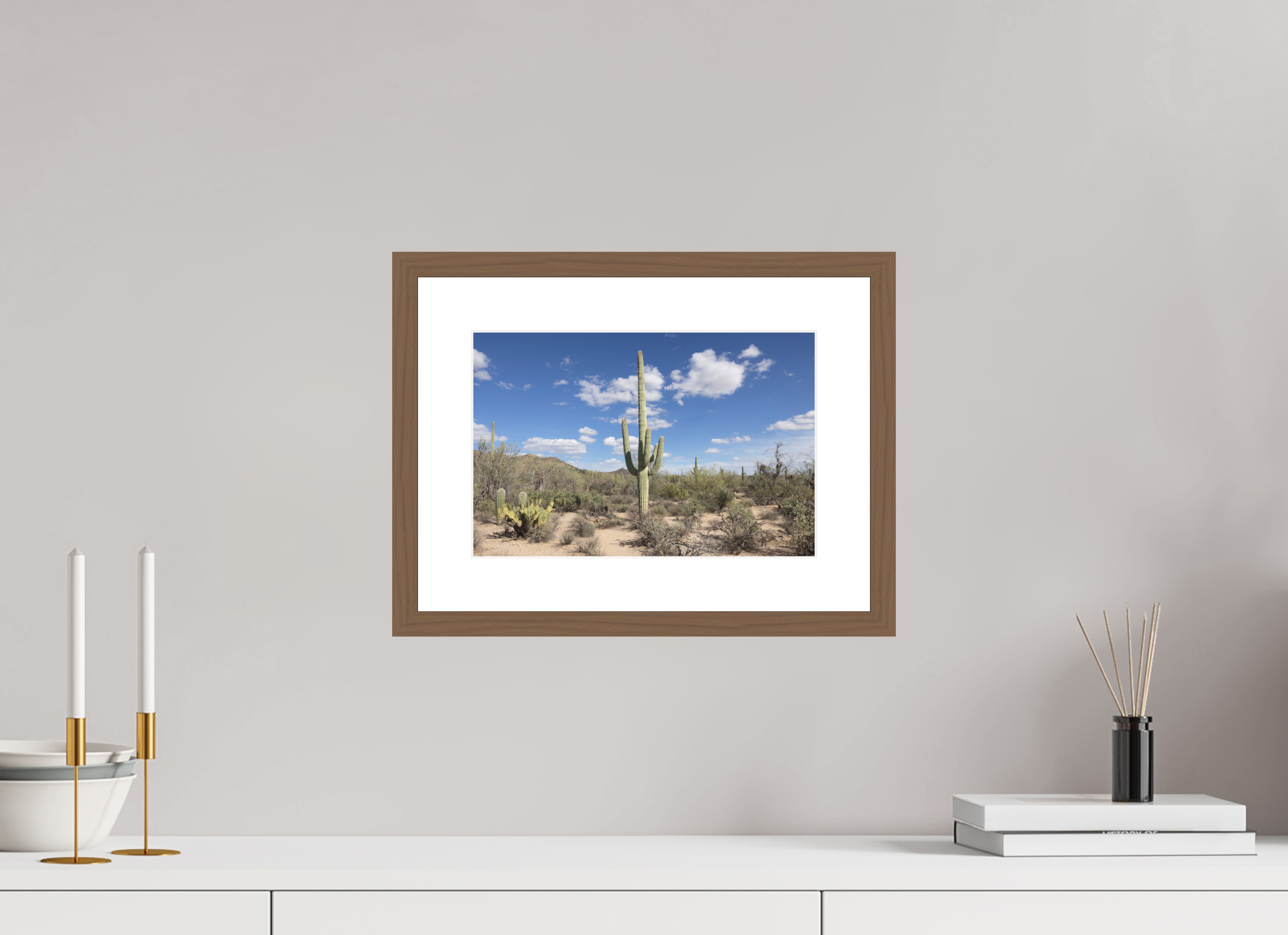 12 x 8″, Walnut Wood Frame Saguaro II