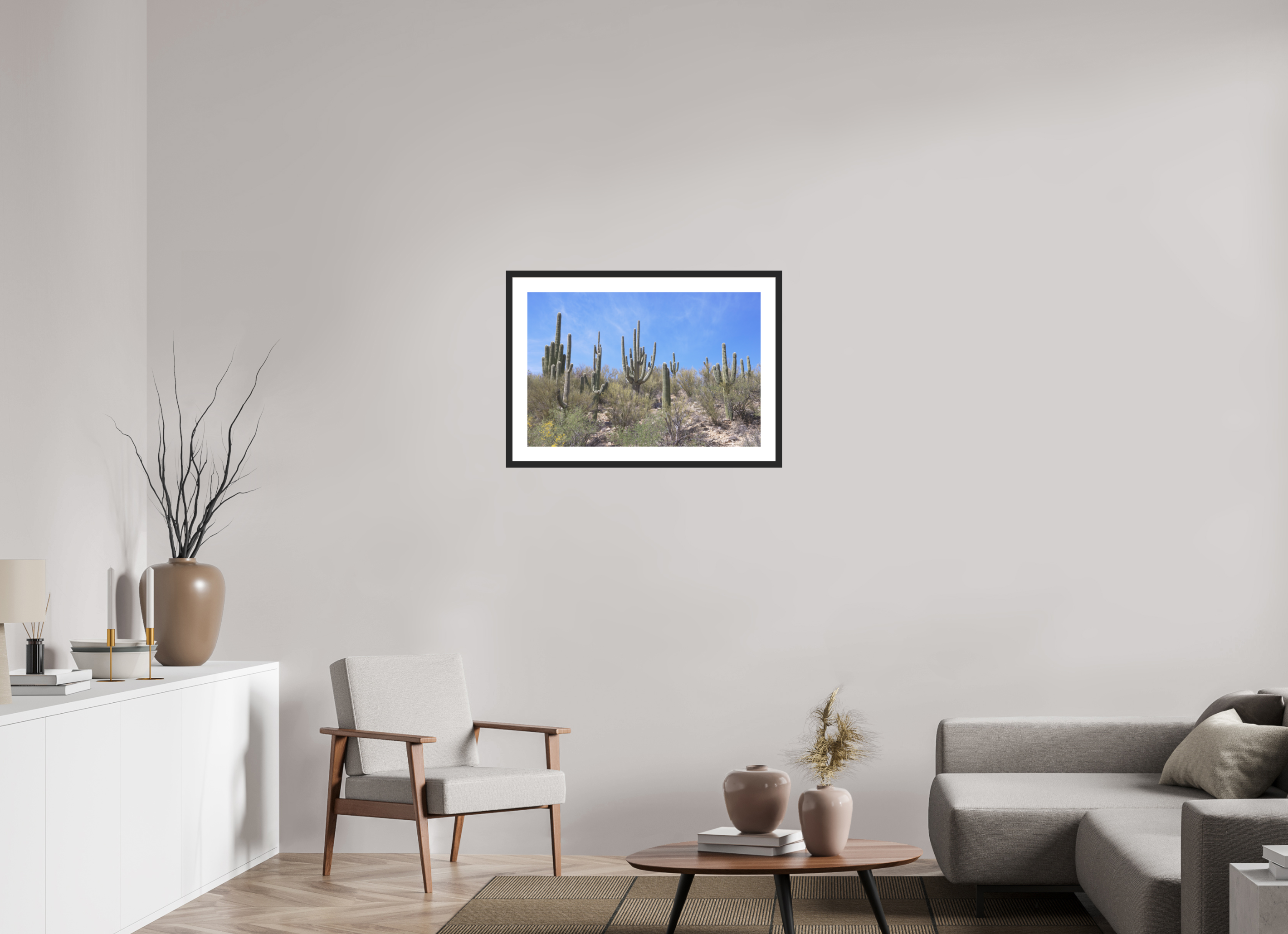 30 x 20″, Black Wood Frame Saguaro I