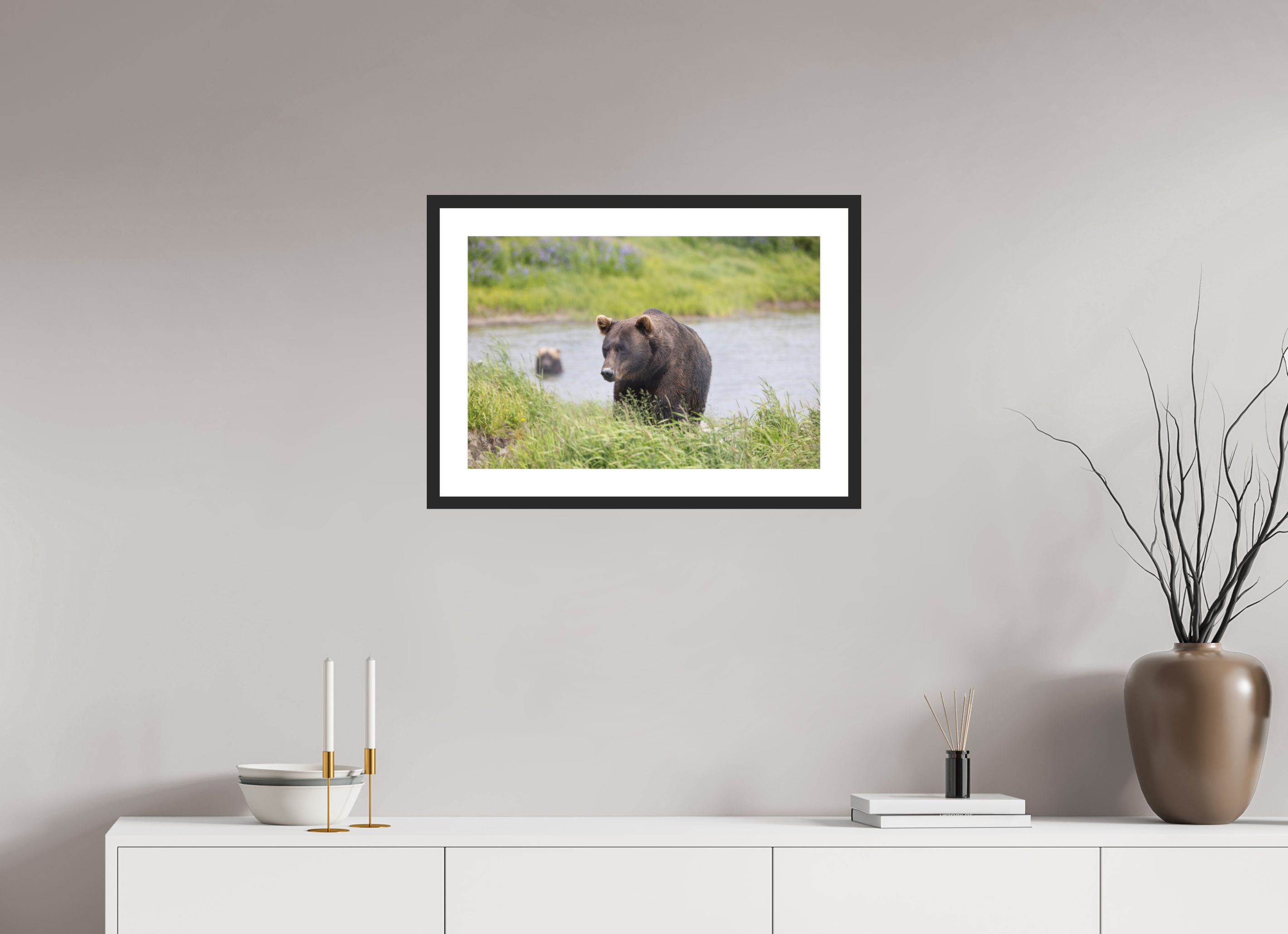24 x 16″, Black Wood Frame Grizzly Shore, No. 1