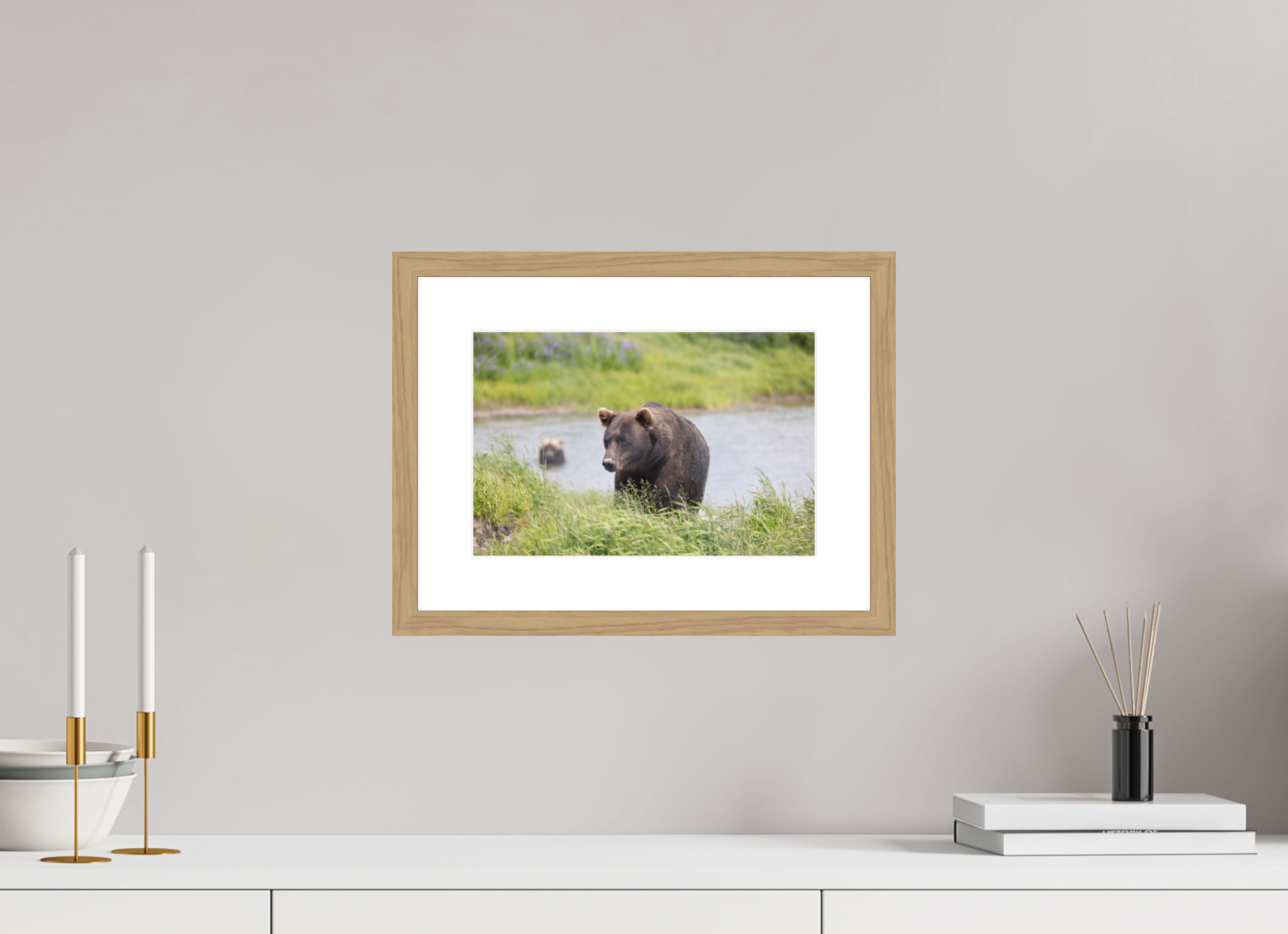 12 x 8″, Natural Oak Wood Frame Grizzly Shore, No. 1