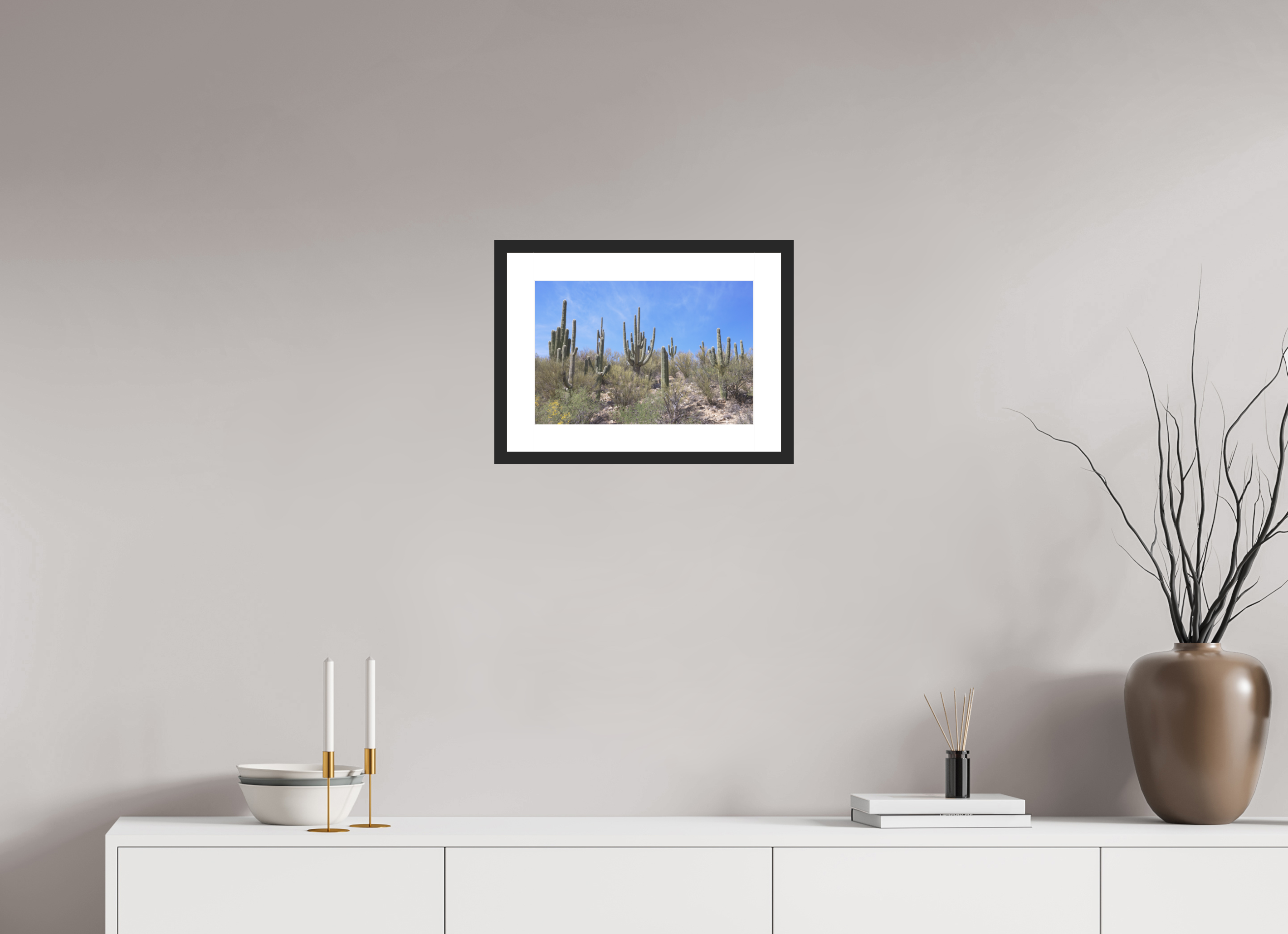 15 x 10″, Black Wood Frame Saguaro I