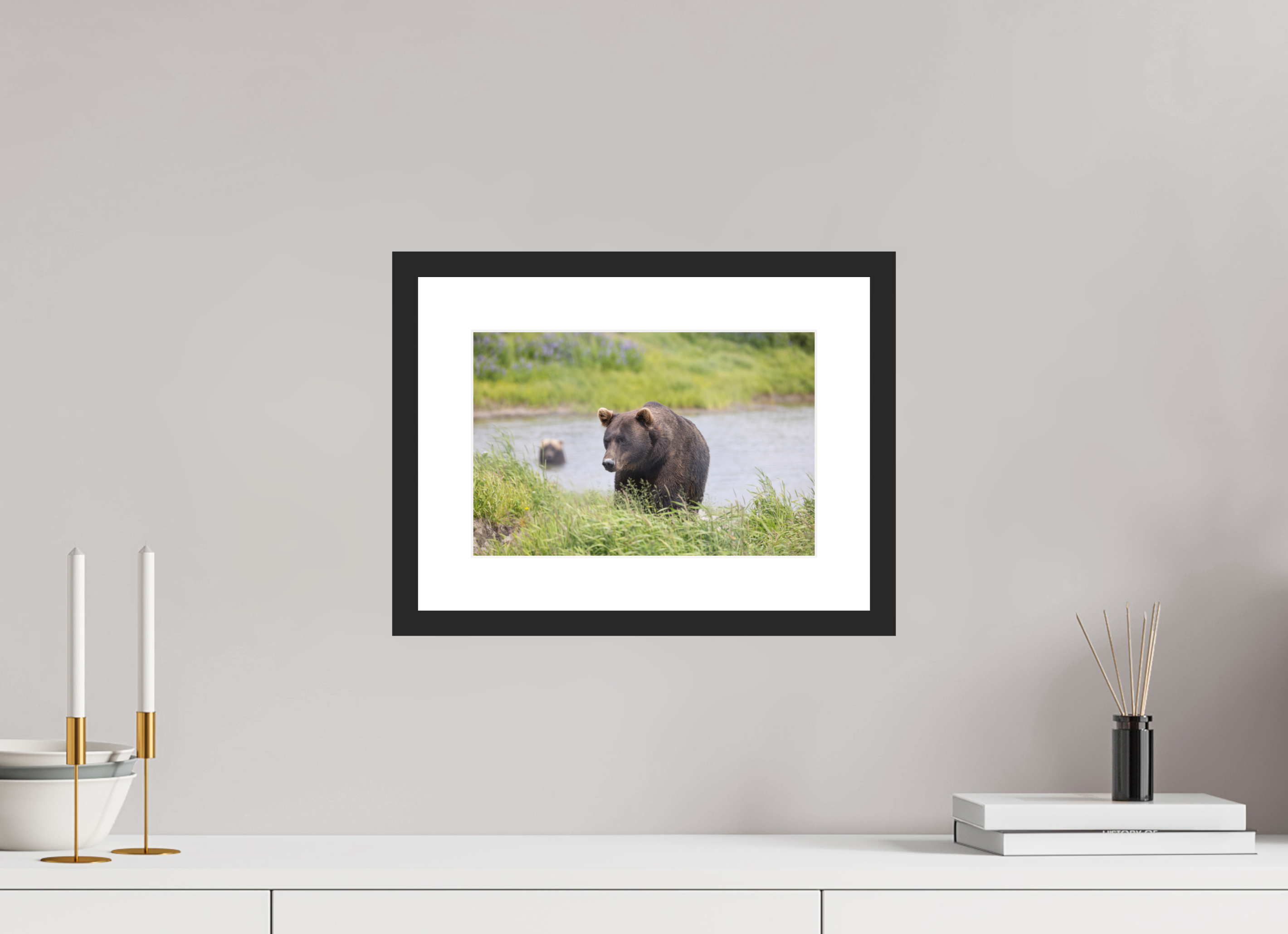 12 x 8″, Black Wood Frame Grizzly Shore, No. 1