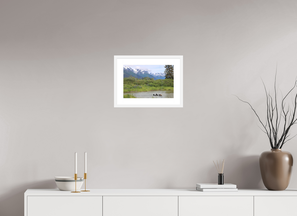 15 x 10″, White Wood Frame Grizzly Shore II