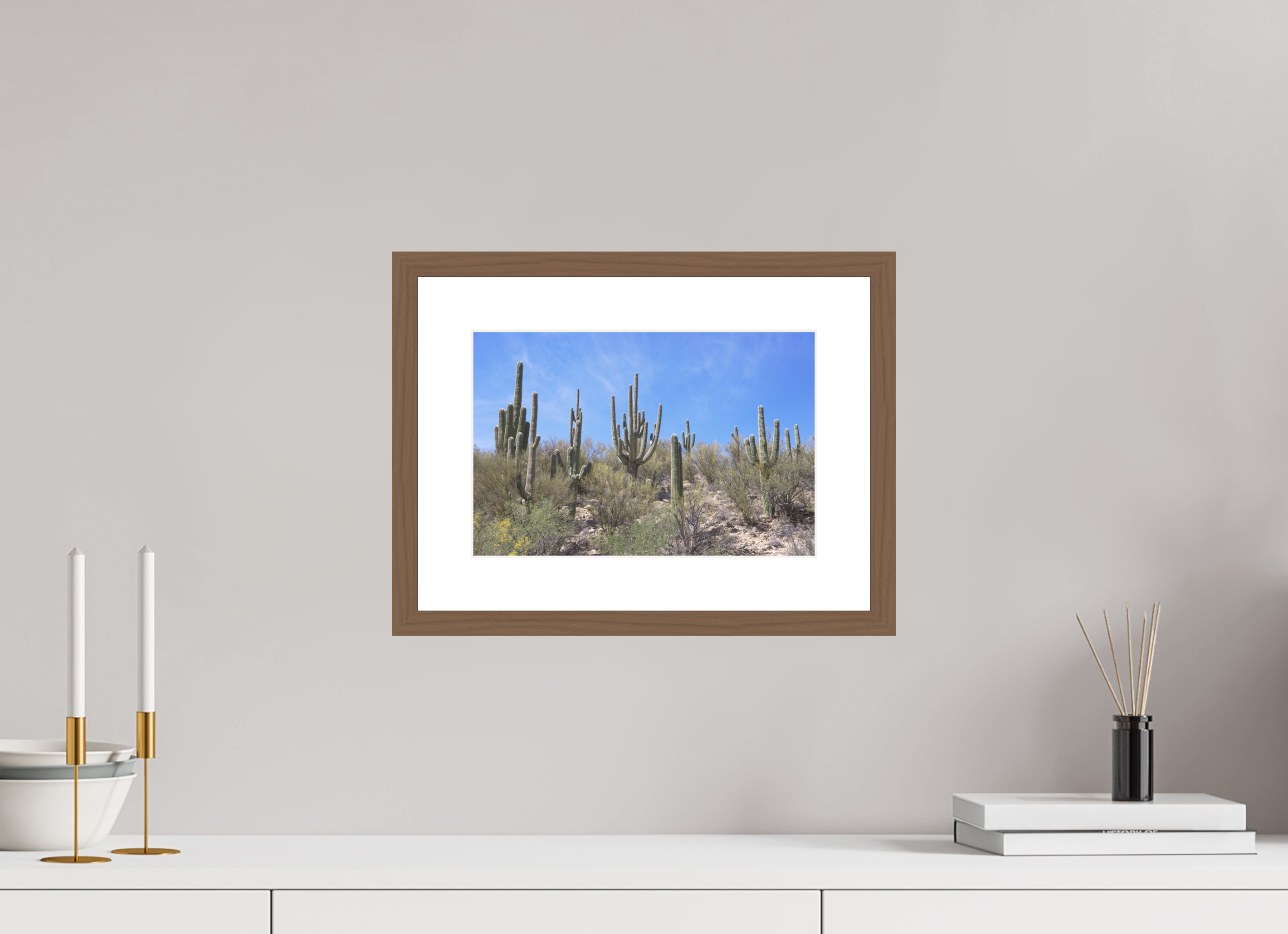 12 x 8″, Walnut Wood Frame Saguaro I