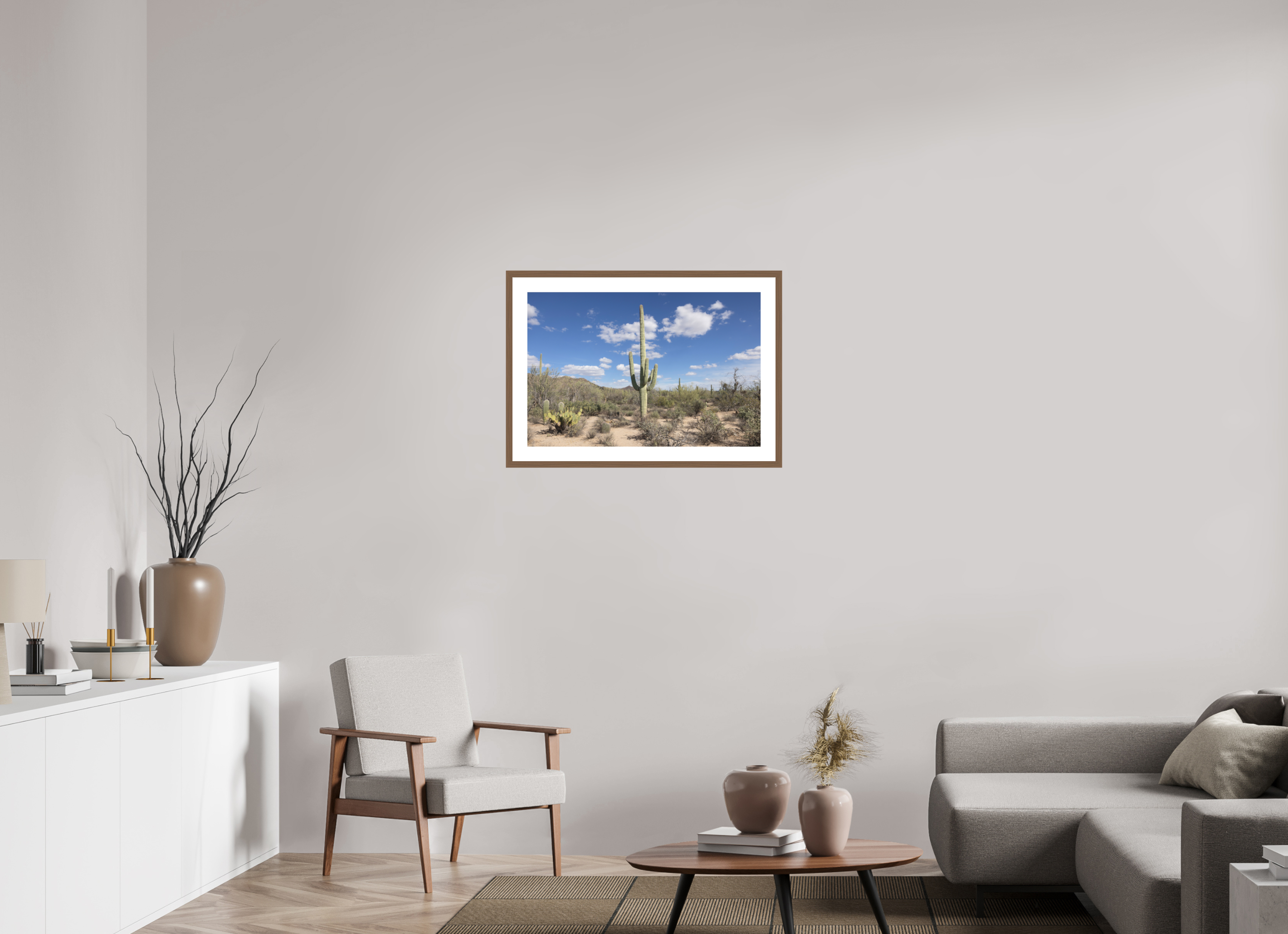 30 x 20″, Walnut Wood Frame Saguaro II