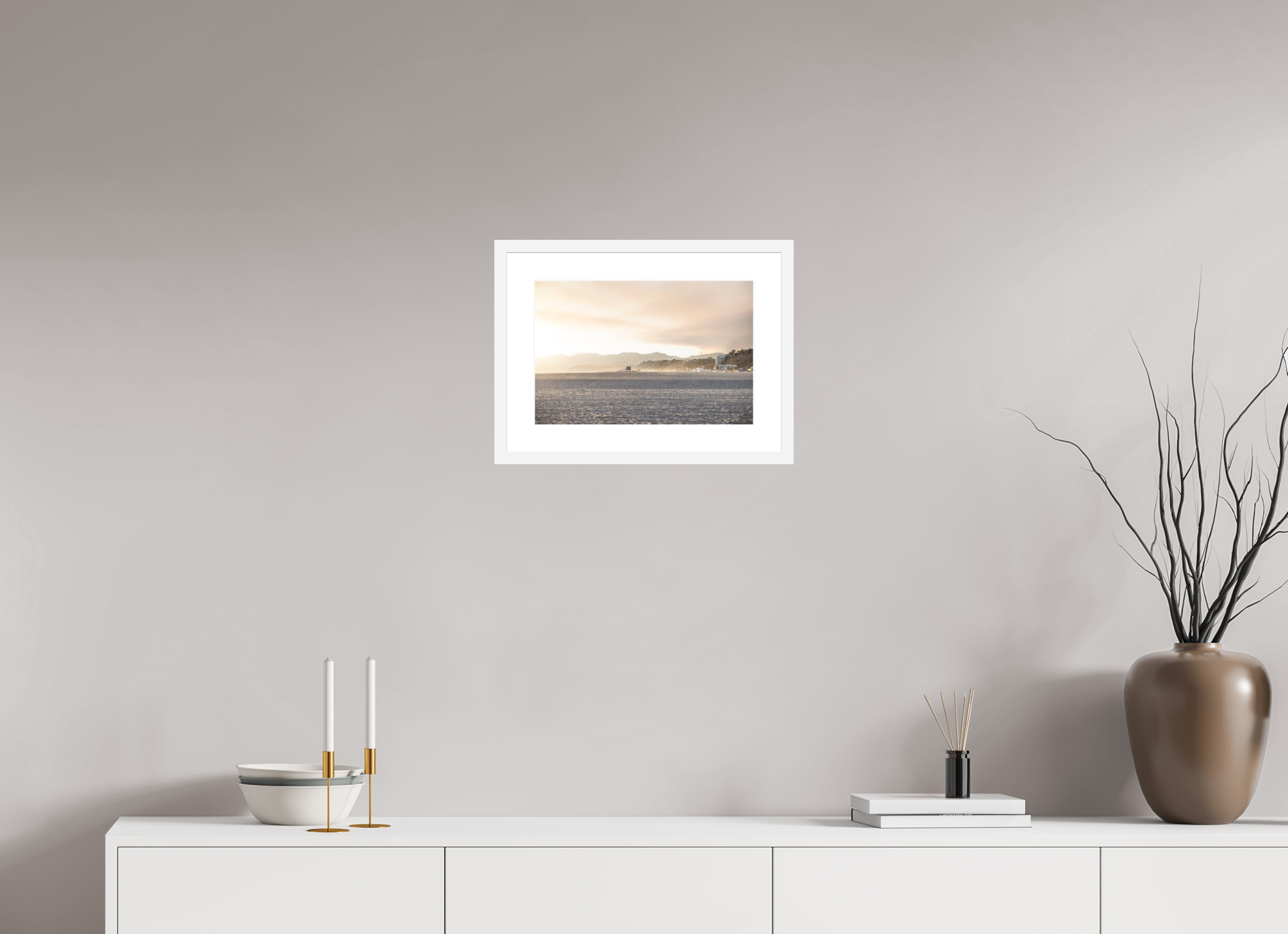 15 x 10″, White Wood Frame Golden Coast 01