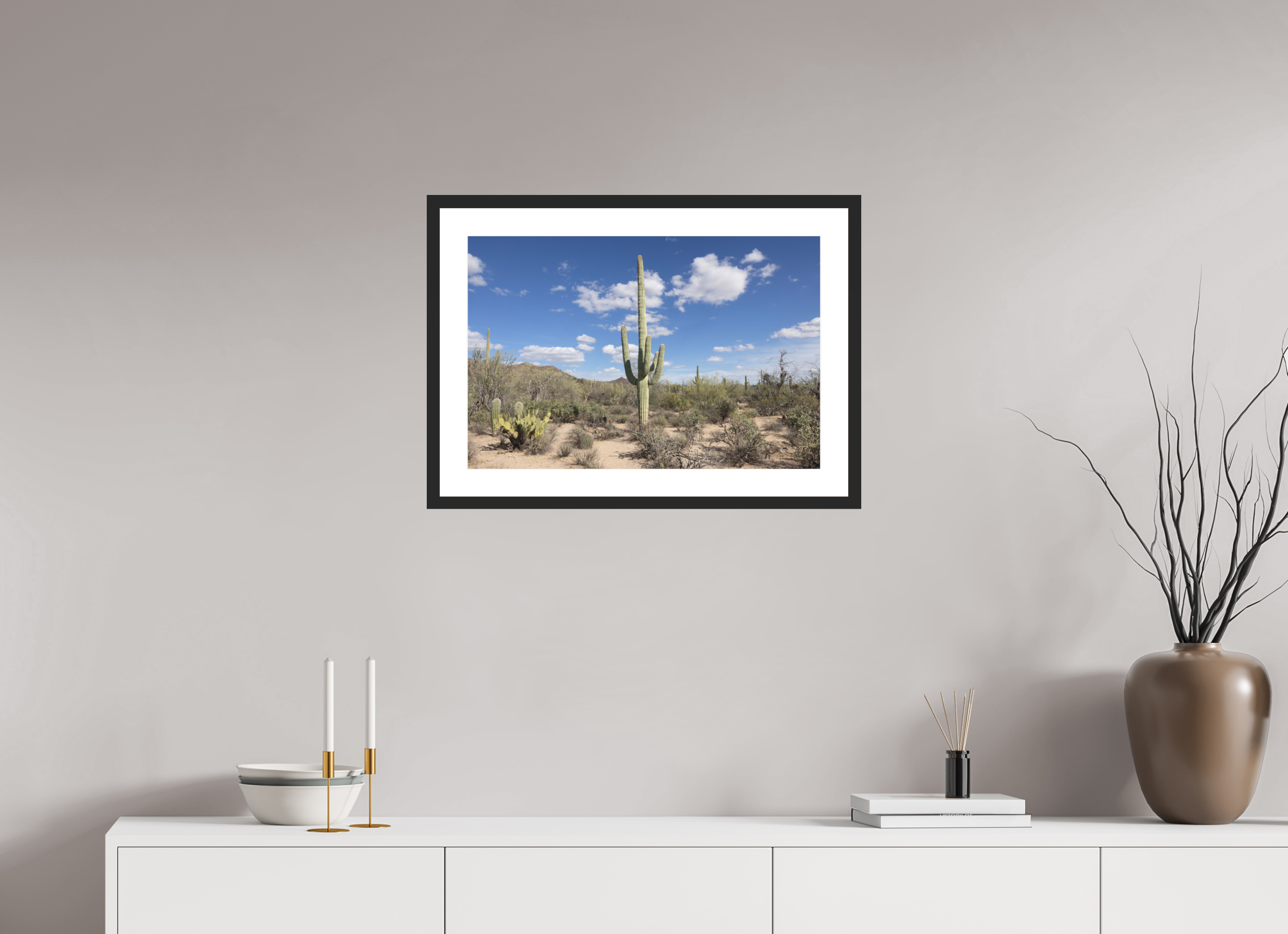 24 x 16″, Black Wood Frame Saguaro II