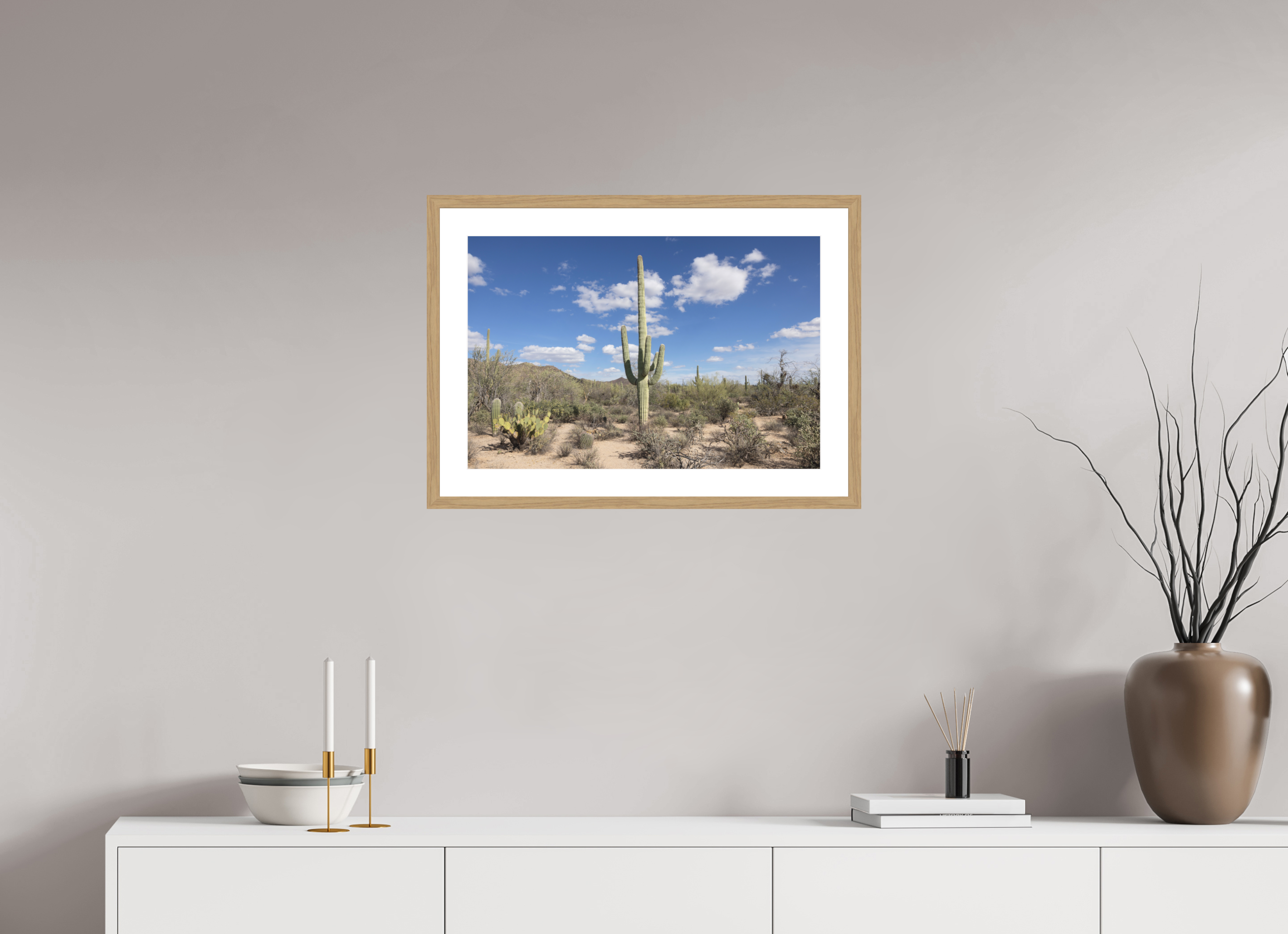 24 x 16″, Natural Oak Wood Frame Saguaro II