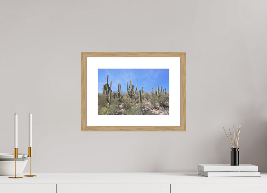 12 x 8″, Natural Oak Wood Frame Saguaro I
