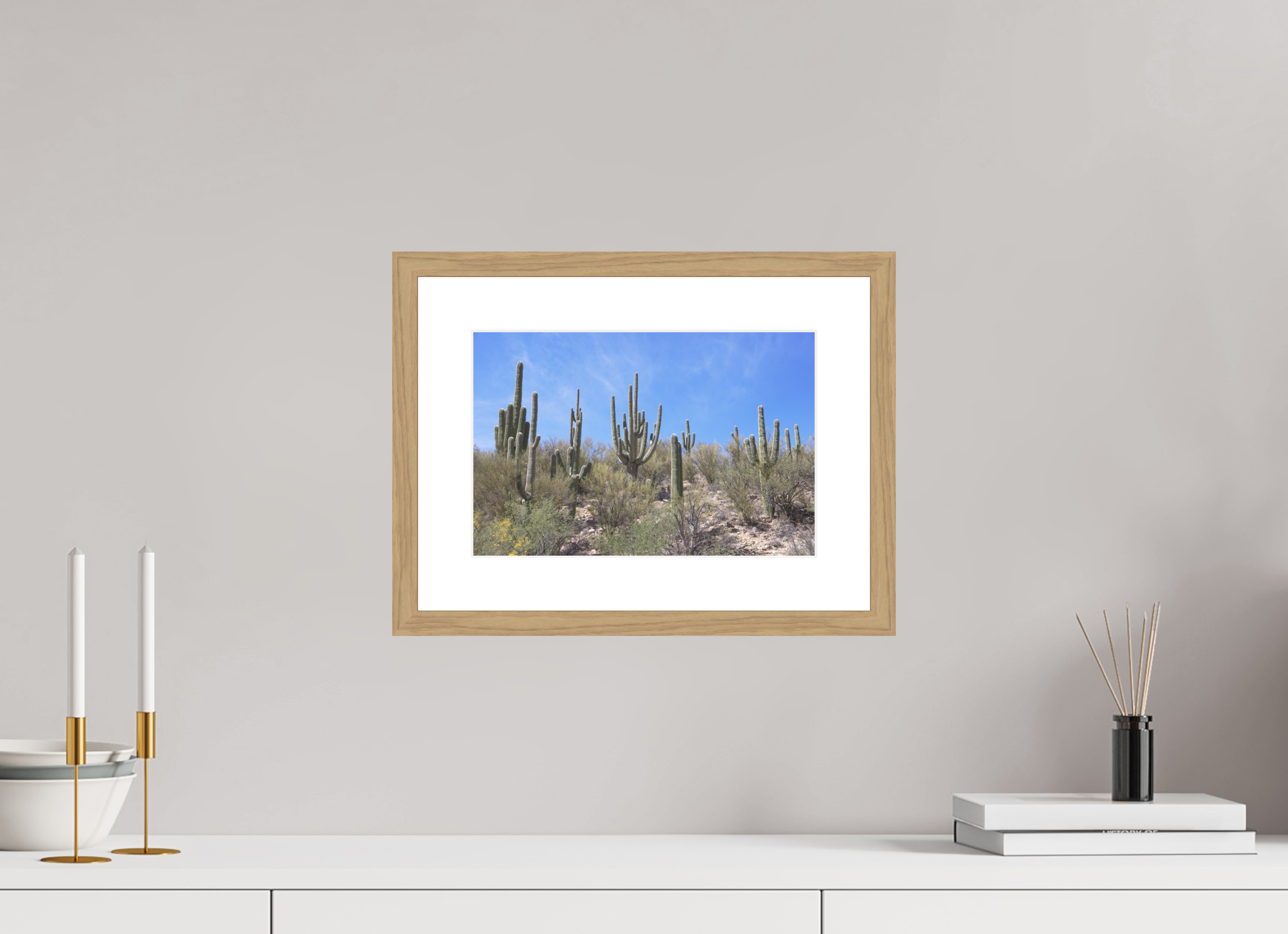 12 x 8″, Natural Oak Wood Frame Saguaro I