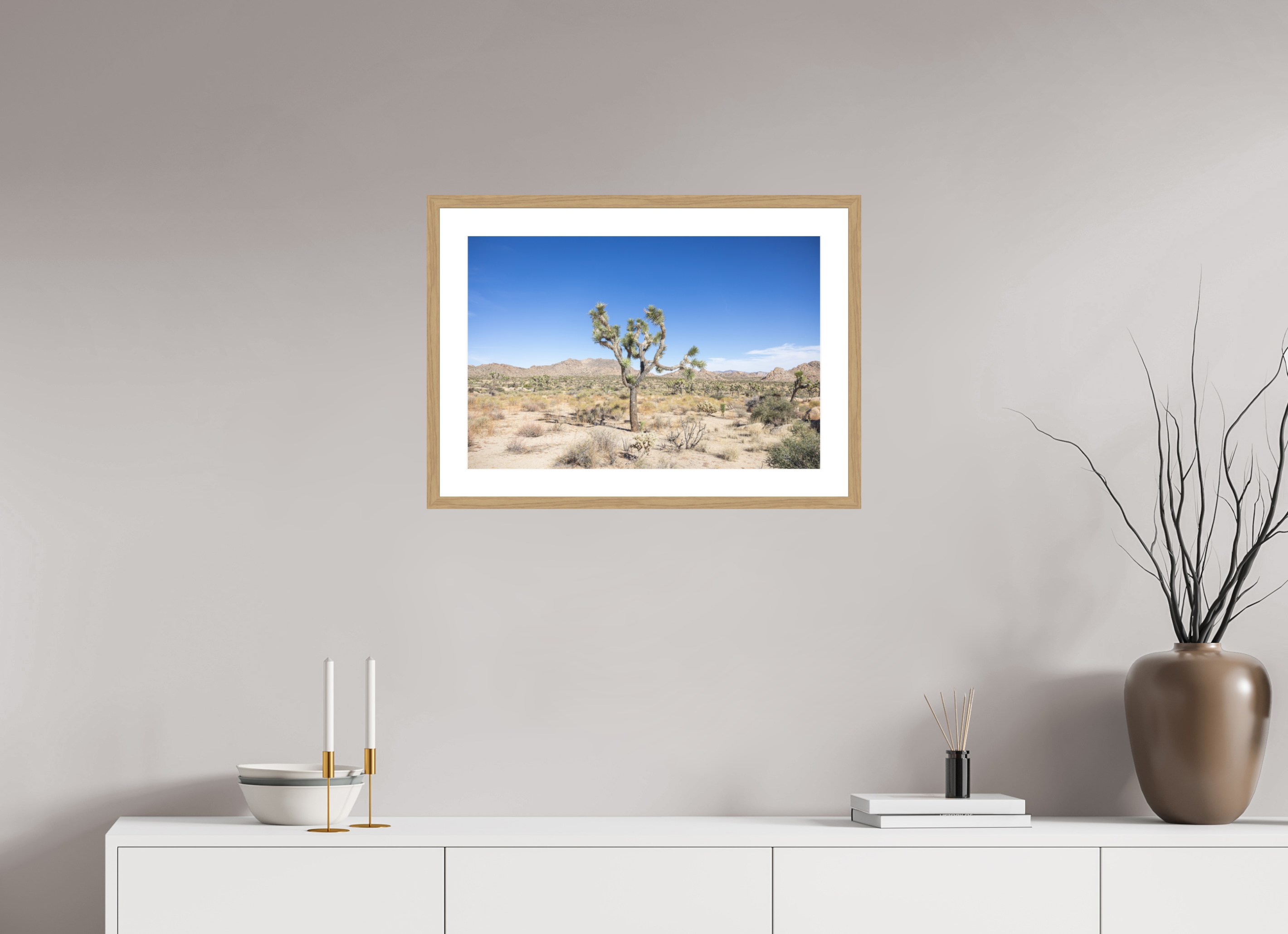 24 x 16″, Framed_NaturalOakWood_WhiteMat_HahnemühlePhotoRagUltraSmooth Desert Form 01