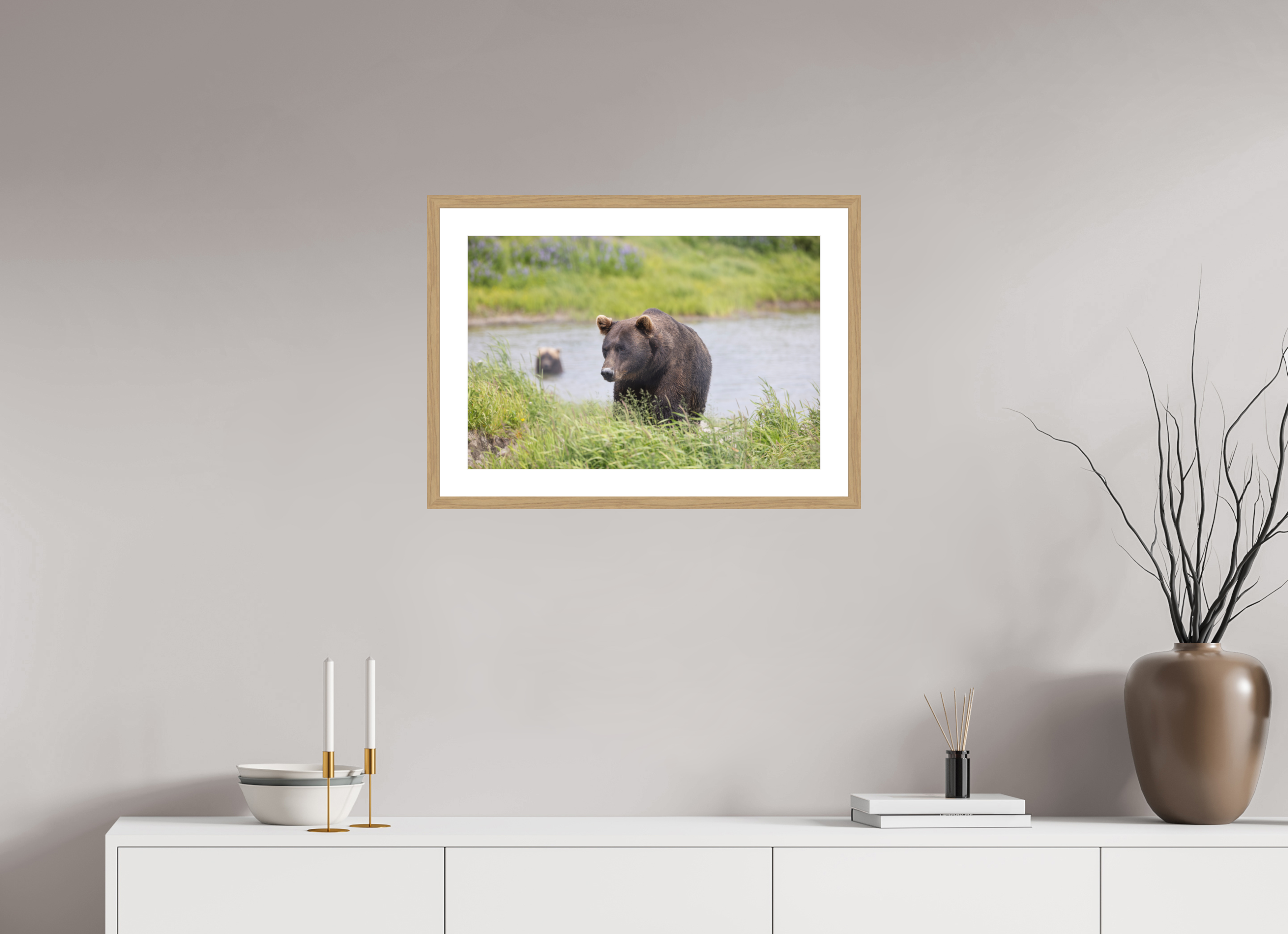 24 x 16″, Natural Oak Wood Frame Grizzly Shore, No. 1