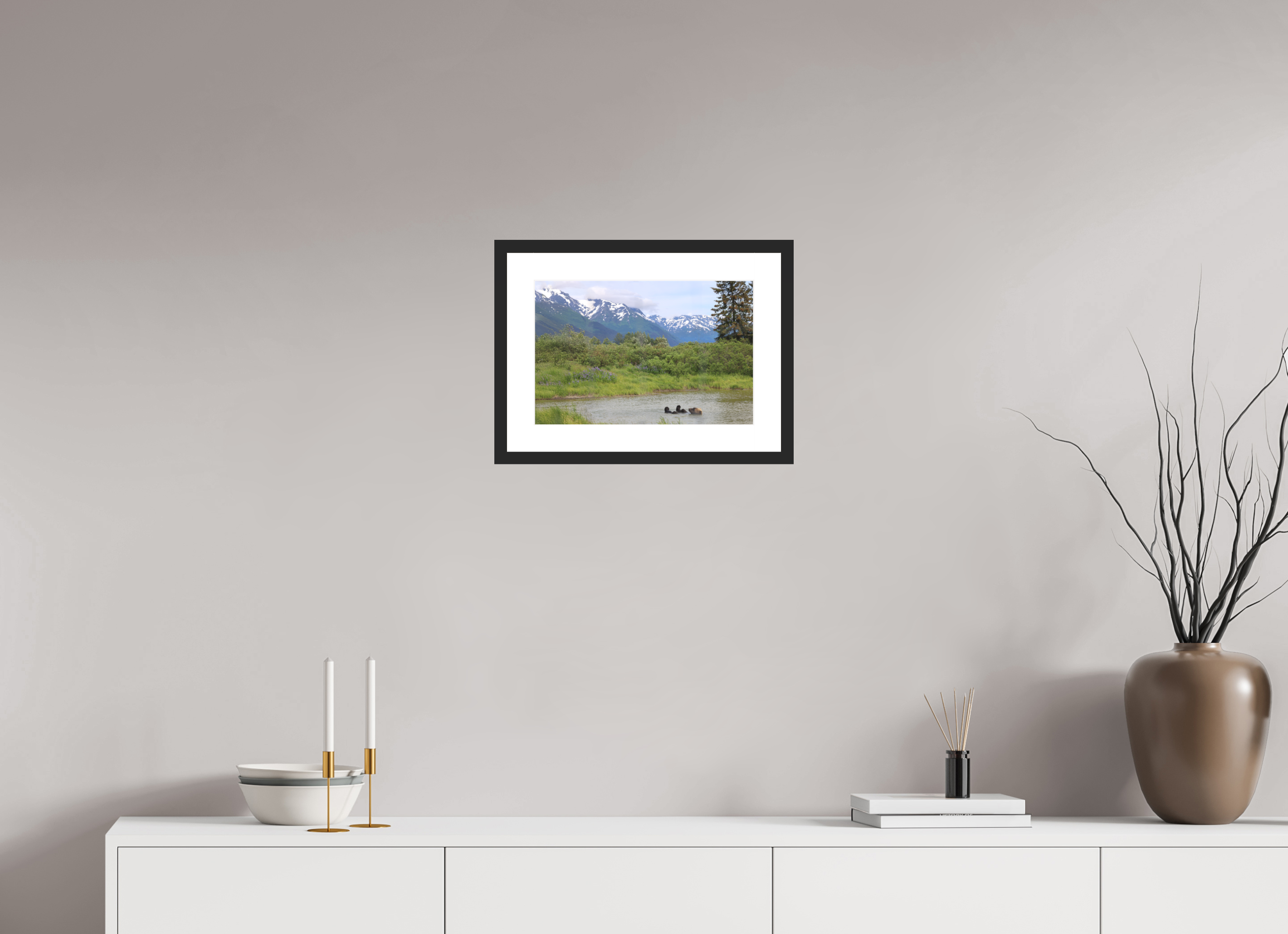 15 x 10″, Black Wood Frame Grizzly Shore II