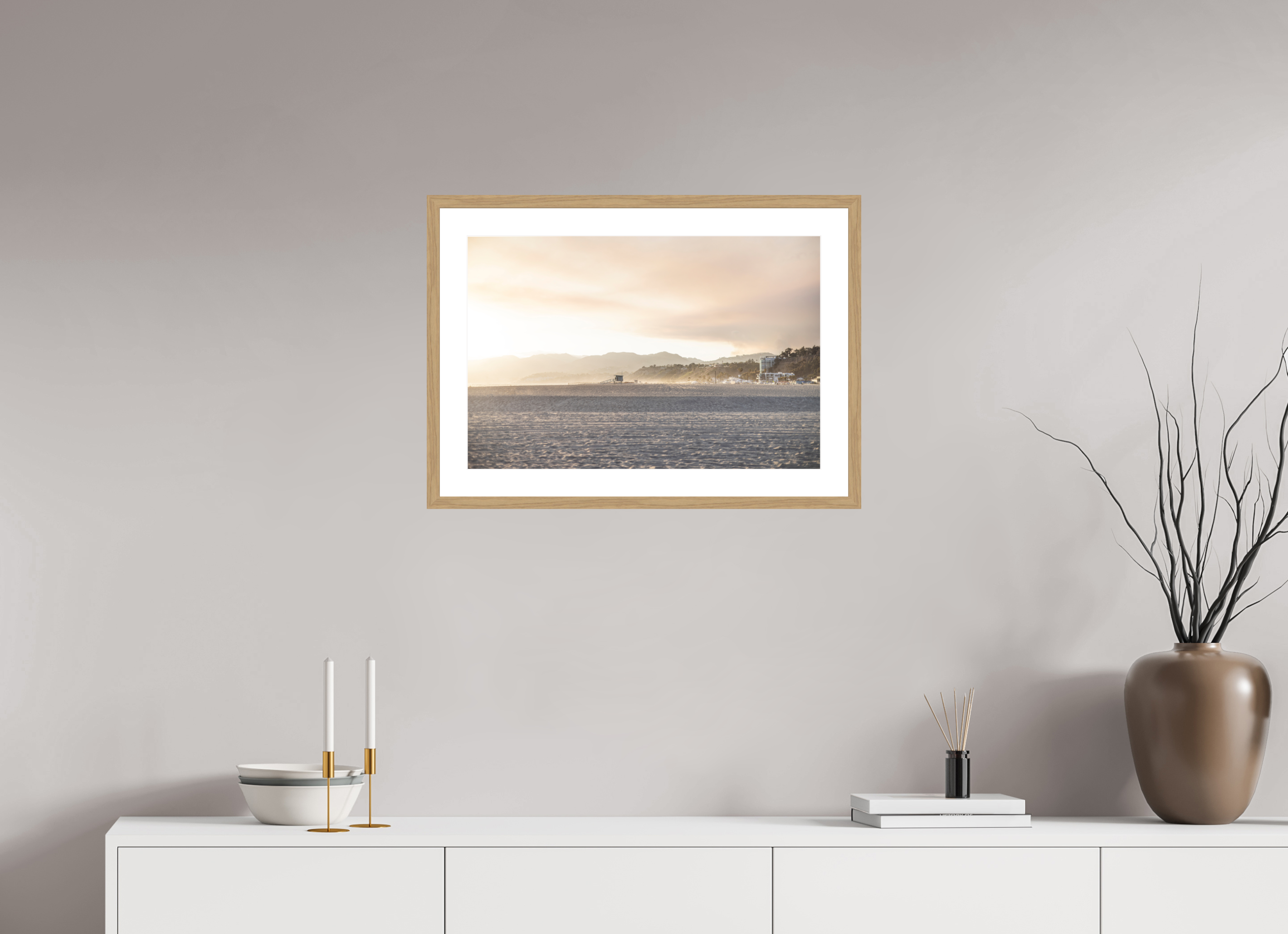 24 x 16″, Natural Oak Wood Frame Golden Coast 01