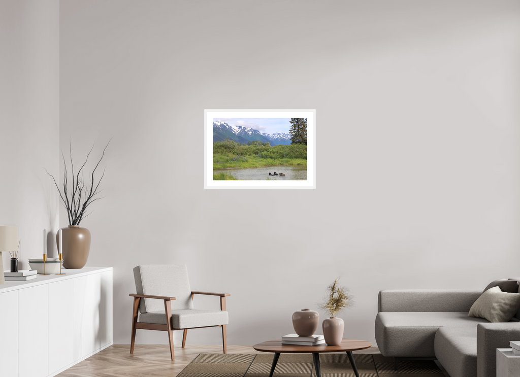 30 x 20″, White Wood Frame Grizzly Shore II