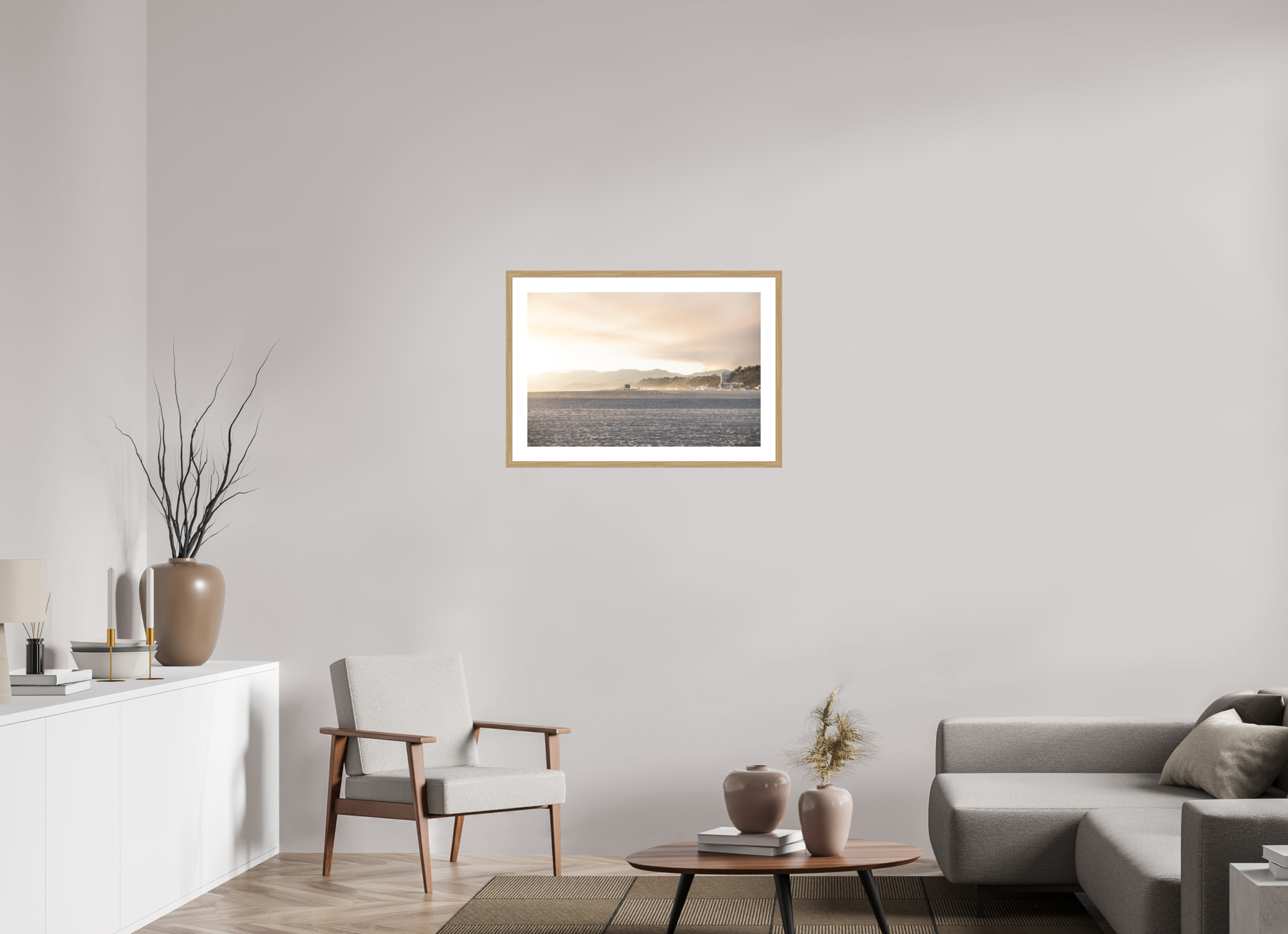 30 x 20″, Natural Oak Wood Frame Golden Coast 01