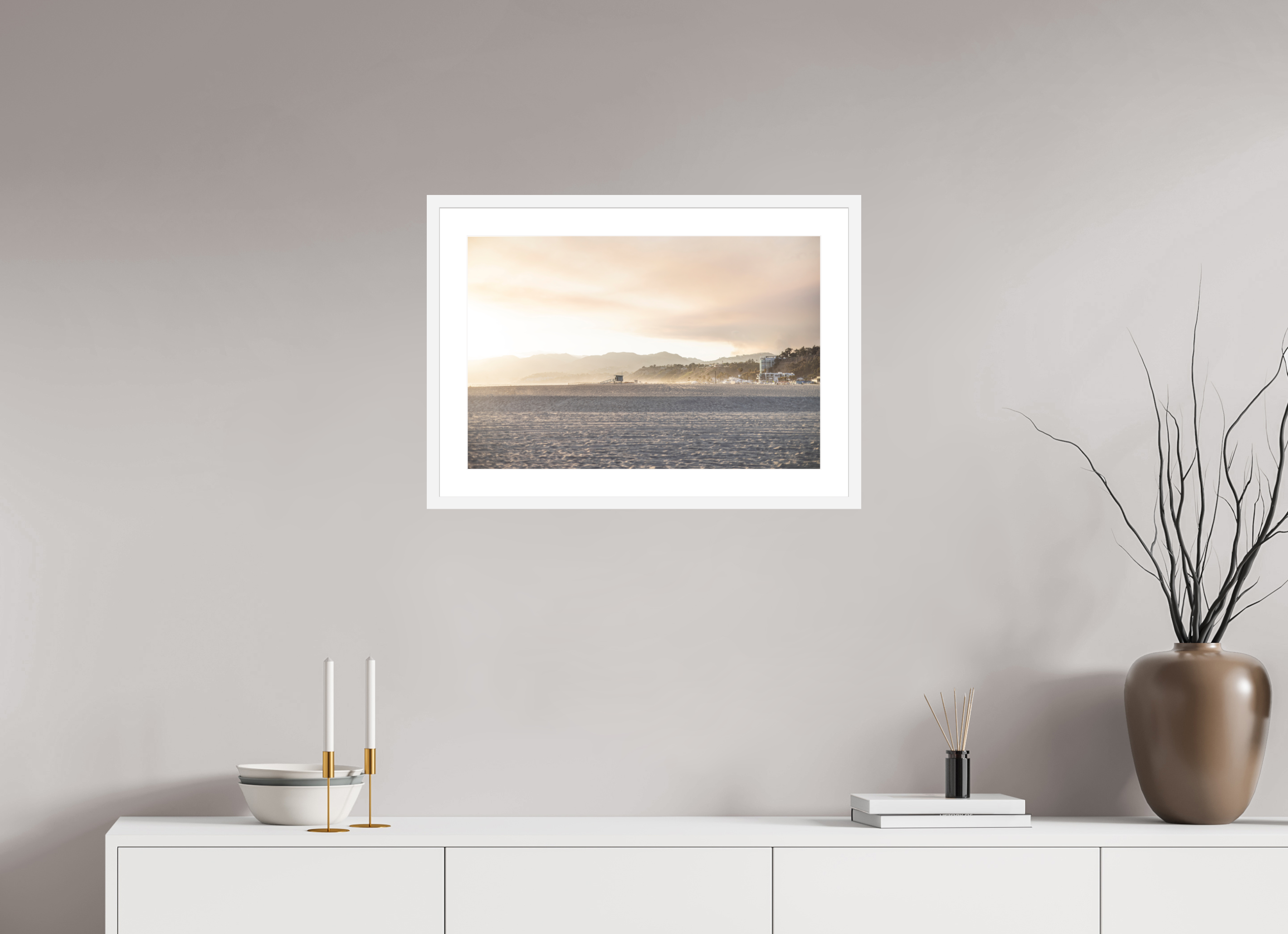 24 x 16″, White Wood Frame Golden Coast 01