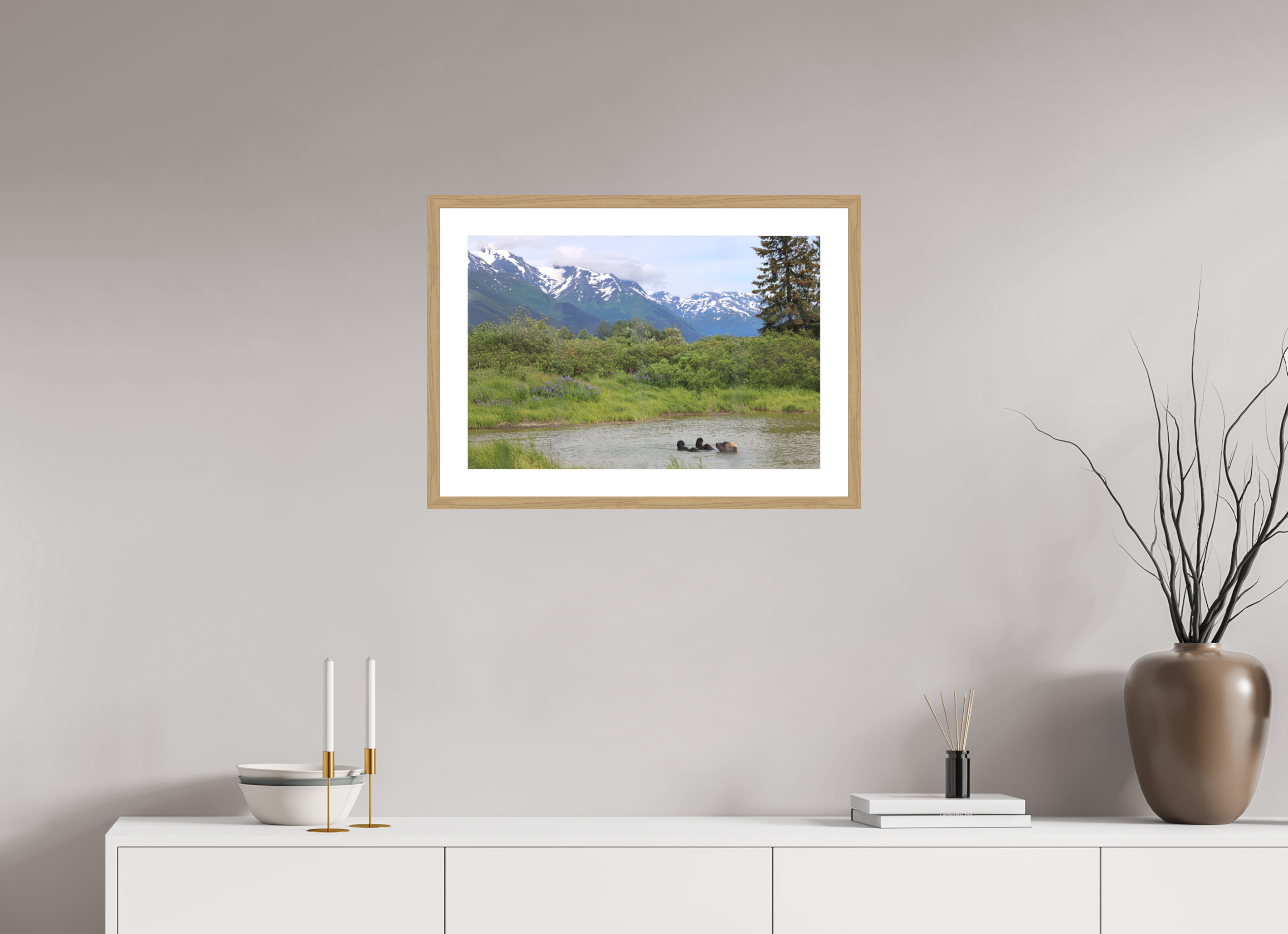24 x 16″, Natural Oak Wood Frame Grizzly Shore II