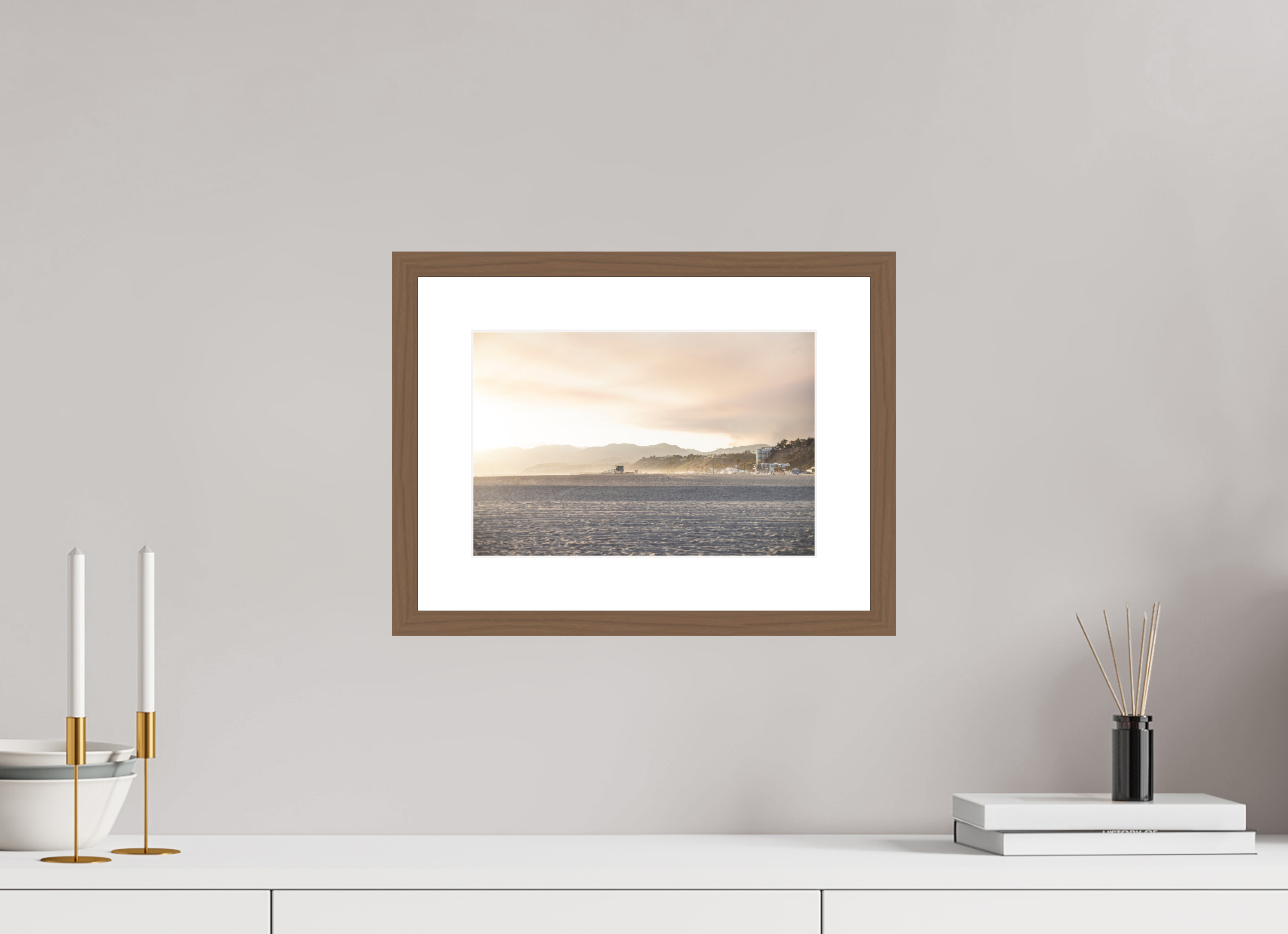 12 x 8″, Framed_WalnutWood_WhiteMat Golden Coast 01